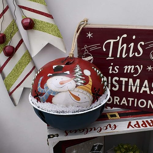 Miniatura 5 de E-view Adorno para árbol de Navidad, de metal, rústico, cascabel, adorno colgante con muñeco de nieve, Papá Noel, campanas decorativas de trineo,