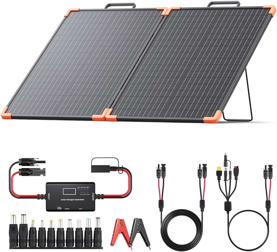 ZOUPW Painel Solar Portátil De 100 W, Kit De Painel Solar Dobrável Em Vidro Temperado Com Controlador Pwm De 20 A Para Bateria De 12 V E Estação De Energia, À Prova D'Água Ip68, Eficiência De 23,5%
