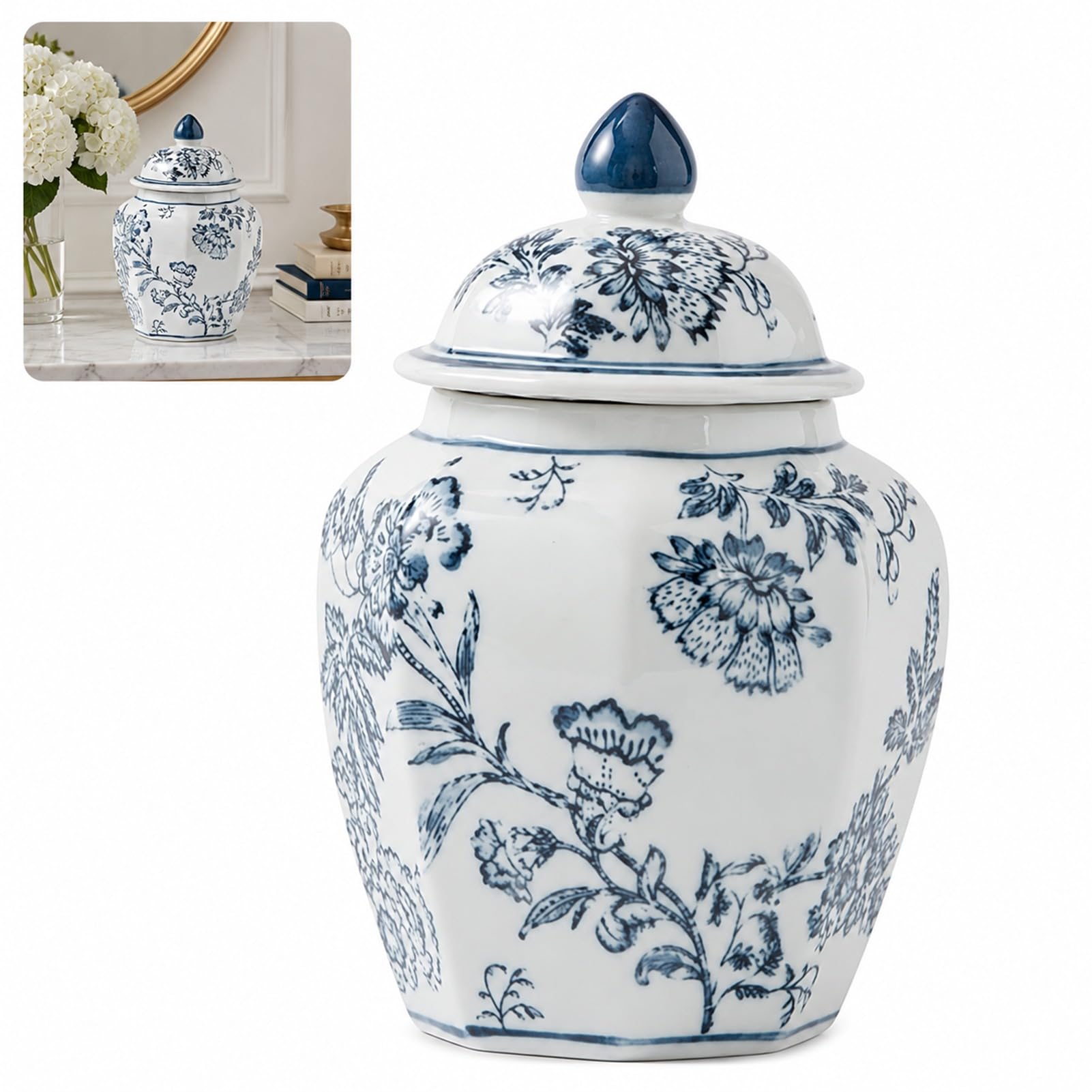 Ginger Jar Vase Storage Jars Ceramic With Lid Tea Storage Decorative Home Decor Landscape Round (white,29.5 * 19cm)