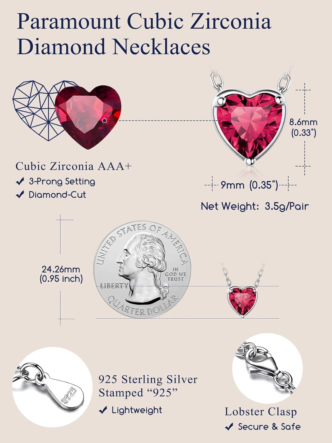 925 Sterling Silver Pendant Necklaces for Women, Heart/Round Birthstone Necklaces Birthday Jewelry for Mother Wife Daughter (with Gift Box) - Image 5