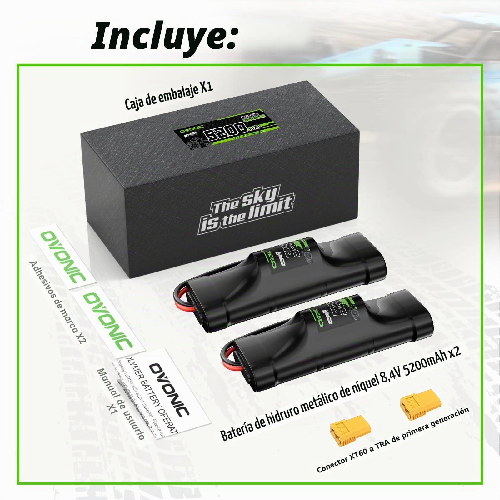 OVONIC Batería de 8,4 V RC NiMH Hump 5200 mAh con conector XT60 y TRA para RC Auto Truck Truggy (2 paquetes)