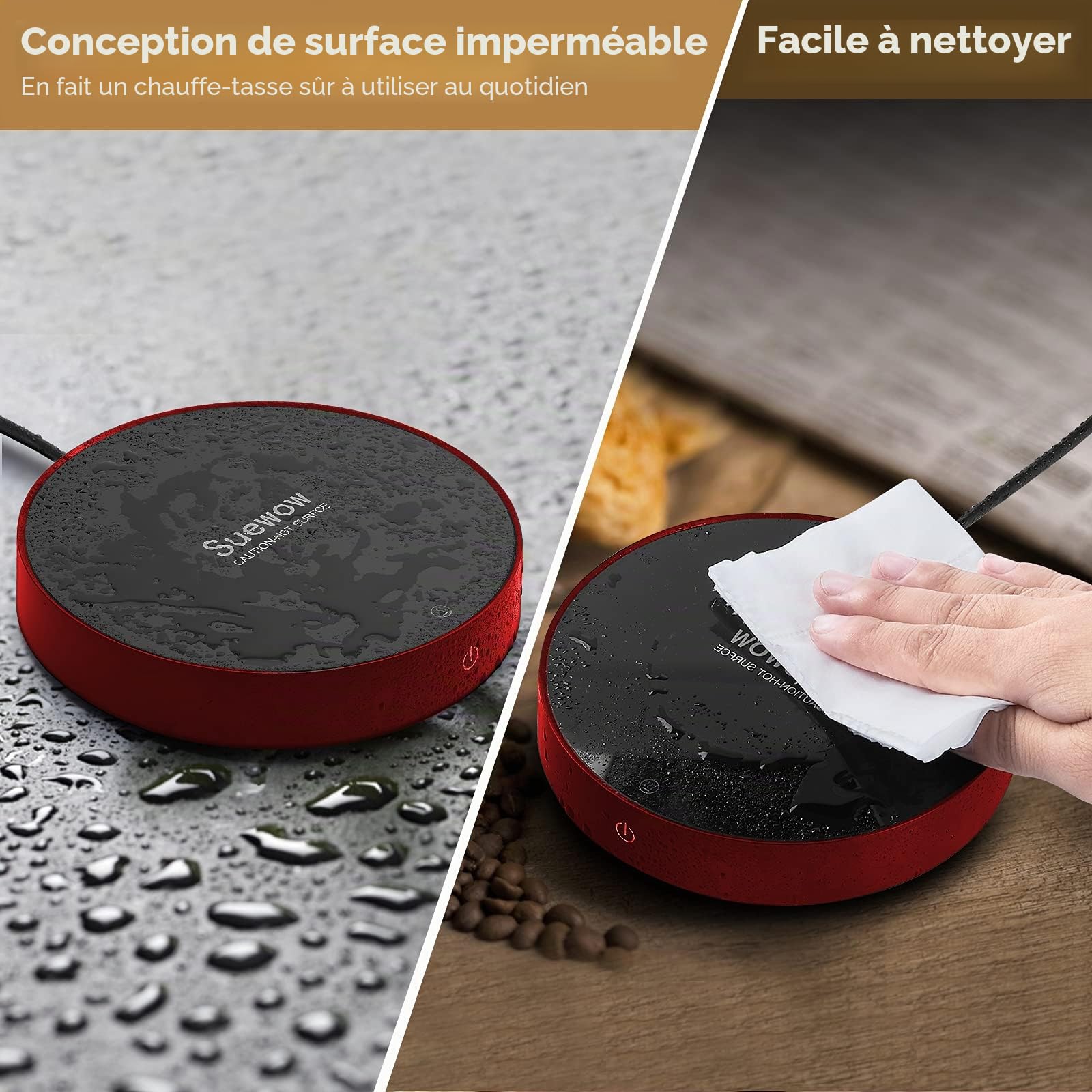 Réchauffe-Tasse à Café Chauffe-café, Chauffe-Tasses, Chauffe-Tasses de Table, Chauffe-Boissons électrique avec 3 réglages de température, avec Protection Auto on/Off et Auto Power Off (Rouge)