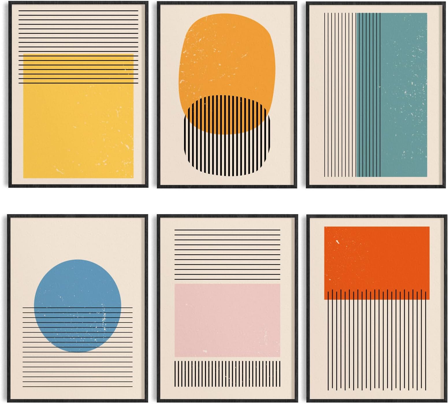 ORIGACH 6 Pcs Large Boho Wall Art Set, 30x40 cm Neutral Minimalist Wall Decor, Mid-Century Modern Geometric Abstract Wall Prints Unframed Bohemian Canvas Prints Artwork for Bathroom Bedroom Gallery