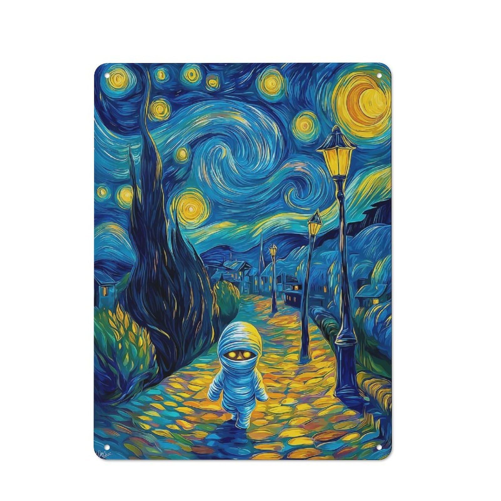 Junmoney Style-5 For Hobby Room Or Studio, Mummy In Starry Night Retro Metal Sign 40X30cm, A Decorative Gift For A Newly Furnished Hobby Room And Studio