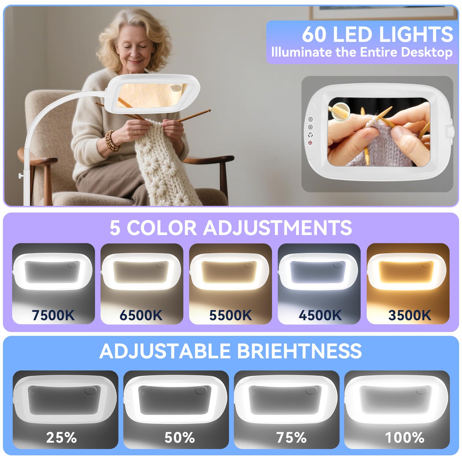 10x groot vergrootglas met licht en standaard, 50 led-kralen helderheid verstelbare zwanenhals bureaulamp met vergrootglas, grote pagina vergrootglas voor lezen, naaien, knutselen