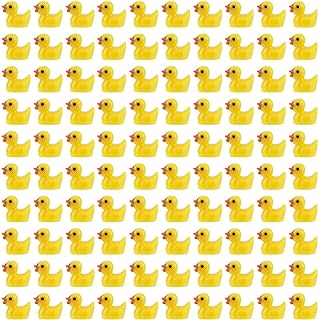 100pcs Mini Resin Ducks Decorations, Tiny Ducks to Hide, Miniature Figures for Craft Aquarium Garden Landscape Dollhouse Ornament Potted Decorations DIY (Yellow)
