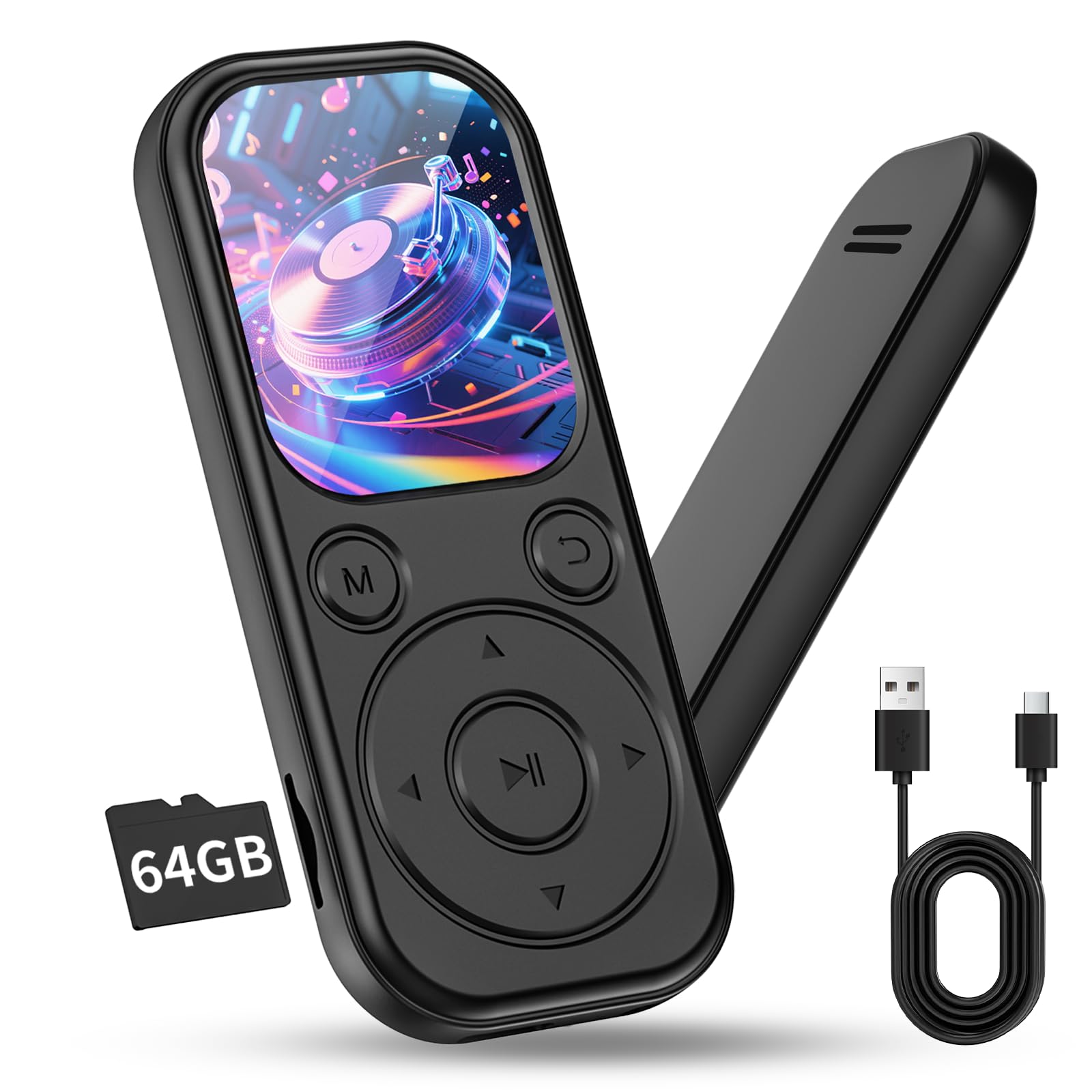 MP3プレーヤー Bluetooth 5.4 64GB MP3プレイヤー 最大128GBの拡張可能 HIFI音質 スピーカー搭載 1.8インチ大画面 小型 超軽量 多機能音楽プレーヤー 超長再生時間 OTG対応 ポータブルデジタルプレーヤー FMラジオ/録音/電子ブック/動画再生/画像閲覧などの機能付き 通学/通勤/スポーツ/ランニング/言語学習に適用 日本語取扱説明書付き ブラック