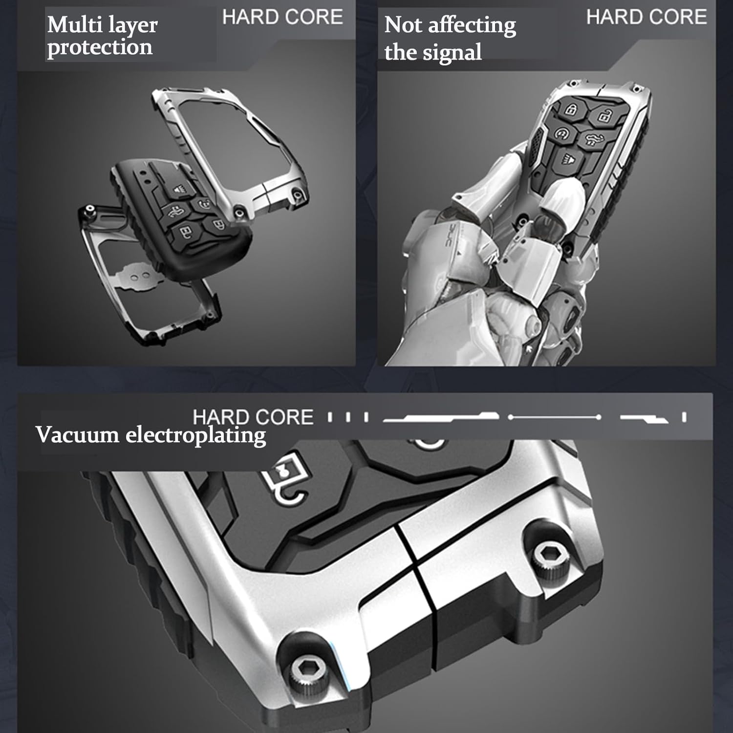 Heavy Metal Key Fob Cover Case Protector Compatible with 2022 2023 2024 2025 Chevy Silverado 1500 GMC Sierra 1500, 2024 2025 Silverado Sierra 2500HD 3500HD (A-Model-Black)