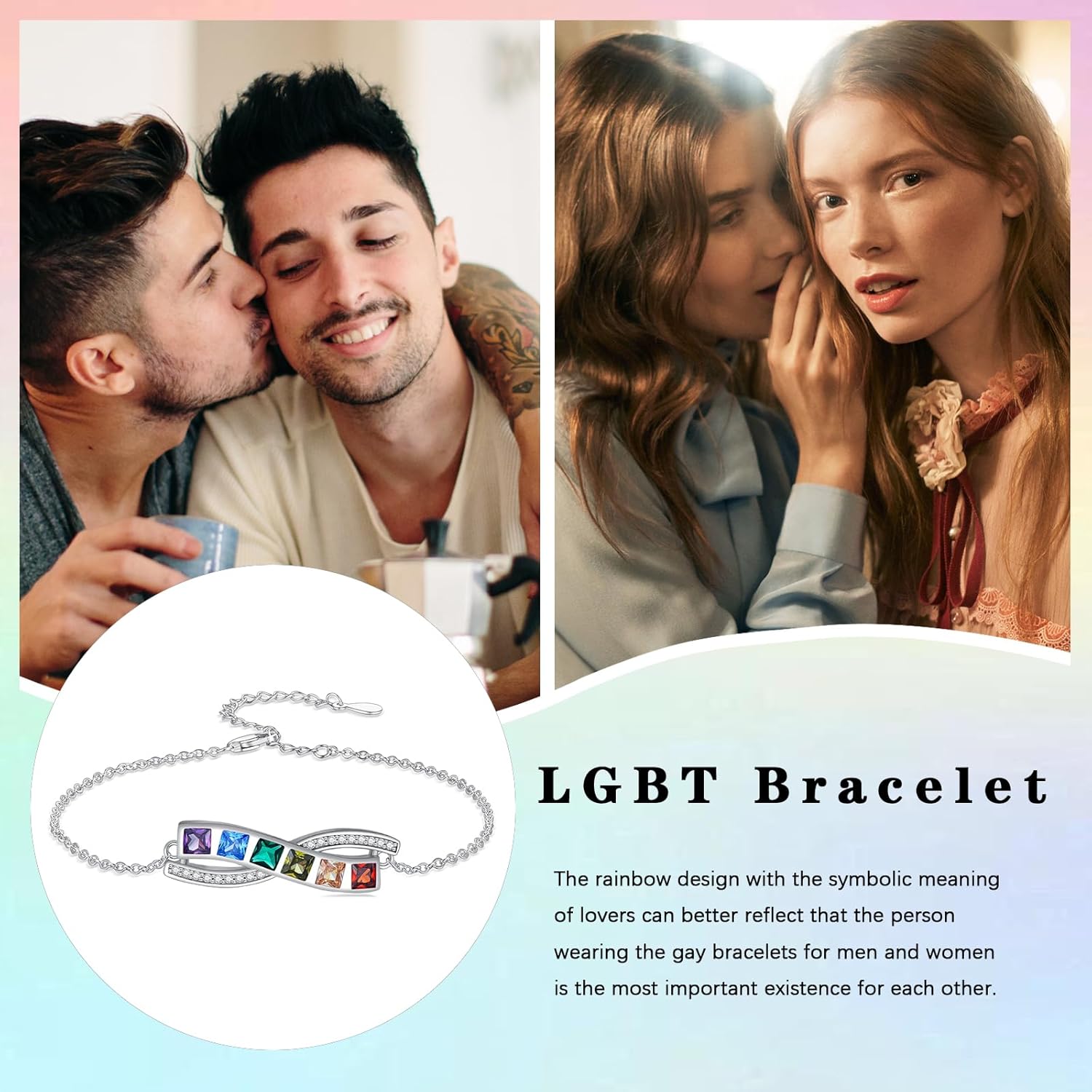 Pride Bracelet Gifts for Women Men 925 Sterling Silver Pride Rainbow Bracelets LGBT Gay Jewelry Gifts for Lesbian - Image 7