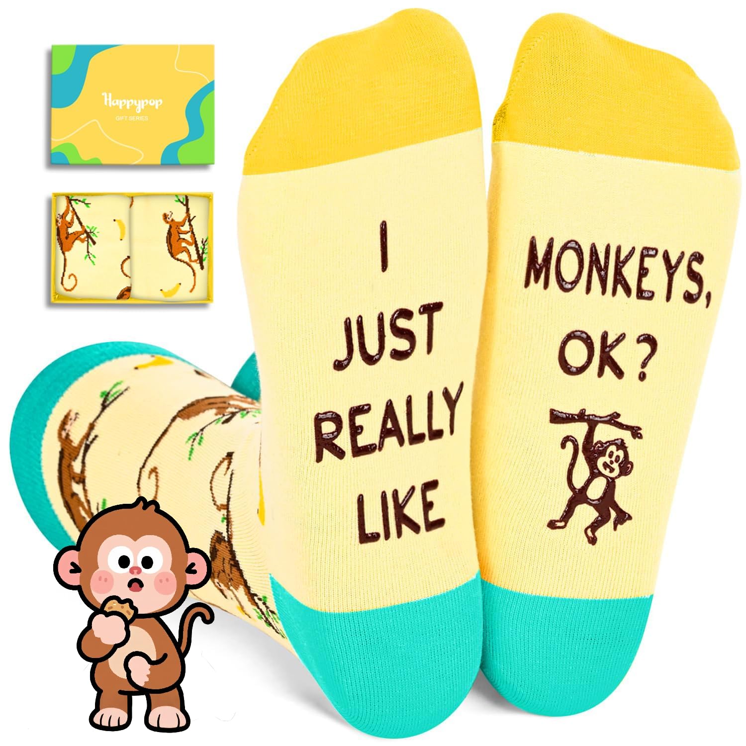 HAPPYPOPFunny Socks for Men Women - Octopus Monkey Dinosaur Moose Turtle Bee Bird Penguin Gifts