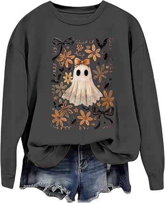 Halloween Sweatshirts for Women Spooky Season Graphic Sweatshirt