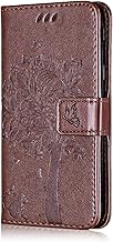 Case for Galaxy A6 2018, Conber PU Leather Wallet Case, Shockproof Flip Case Cover Retro Emboss Cat and Tree Series for Samsung Galaxy A6 2018 - Coffee
