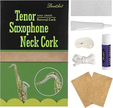 Tenor Saxophone Cork Replacement Kit,Tenor Sax Accessories,2 pcs Saxophone Cork, Glue, Cork Grease, Knife, Taping, and Sandpaper