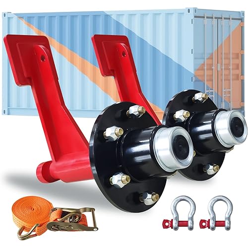 2-Pack Container Wheels 6-Lug Wheel Kit, Heavy-Duty Shipping Container Axles with Heavy Duty Ratchet Tie Down-Moves 20ft - 40ft, Shipping Container,Container Fittings