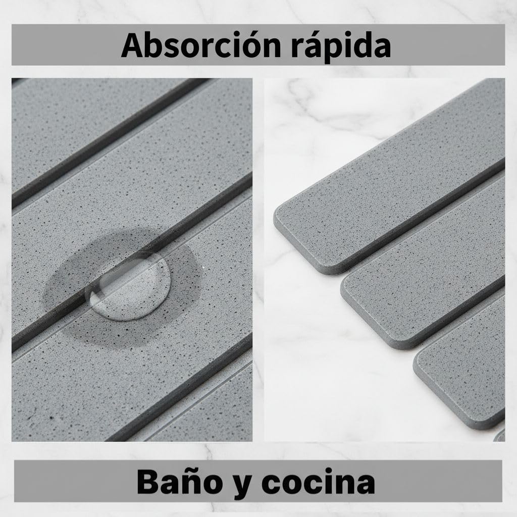 Pincho Alfombra Diatomita Baño, Alfombrilla Cocina, Escurreplatos Diatomita, Alfombra Ducha Antideslizante Plegable, Alfombrilla Fregadero Secado Rapido - 30x40 cm Gris, Baño y Cocina — view 7