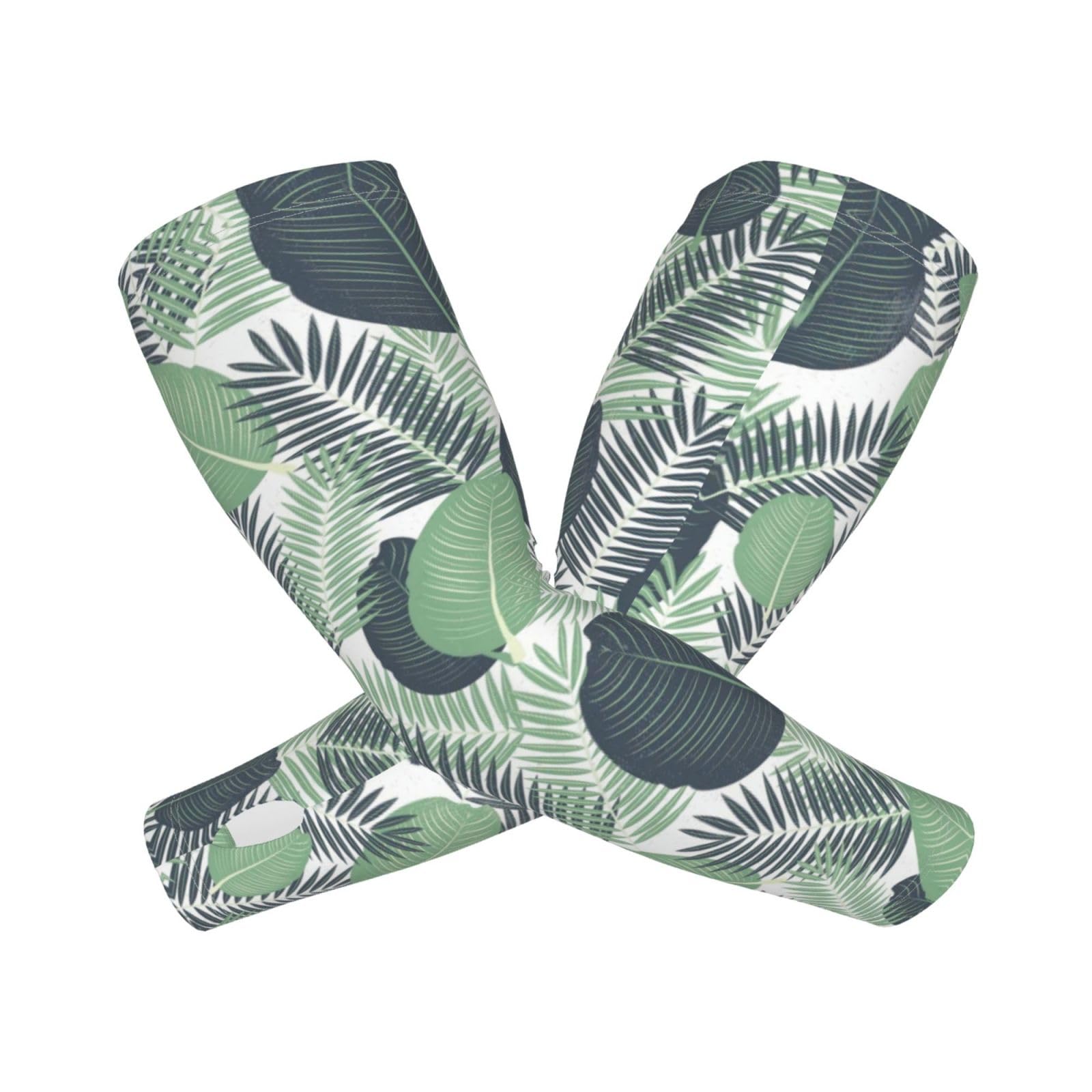 Green Tropical Leaves Adult Cooling Sleeves - Elasticity Ice Silk Sun Protection Arm Sleeve for Outdoors, Sports Running, Cycling