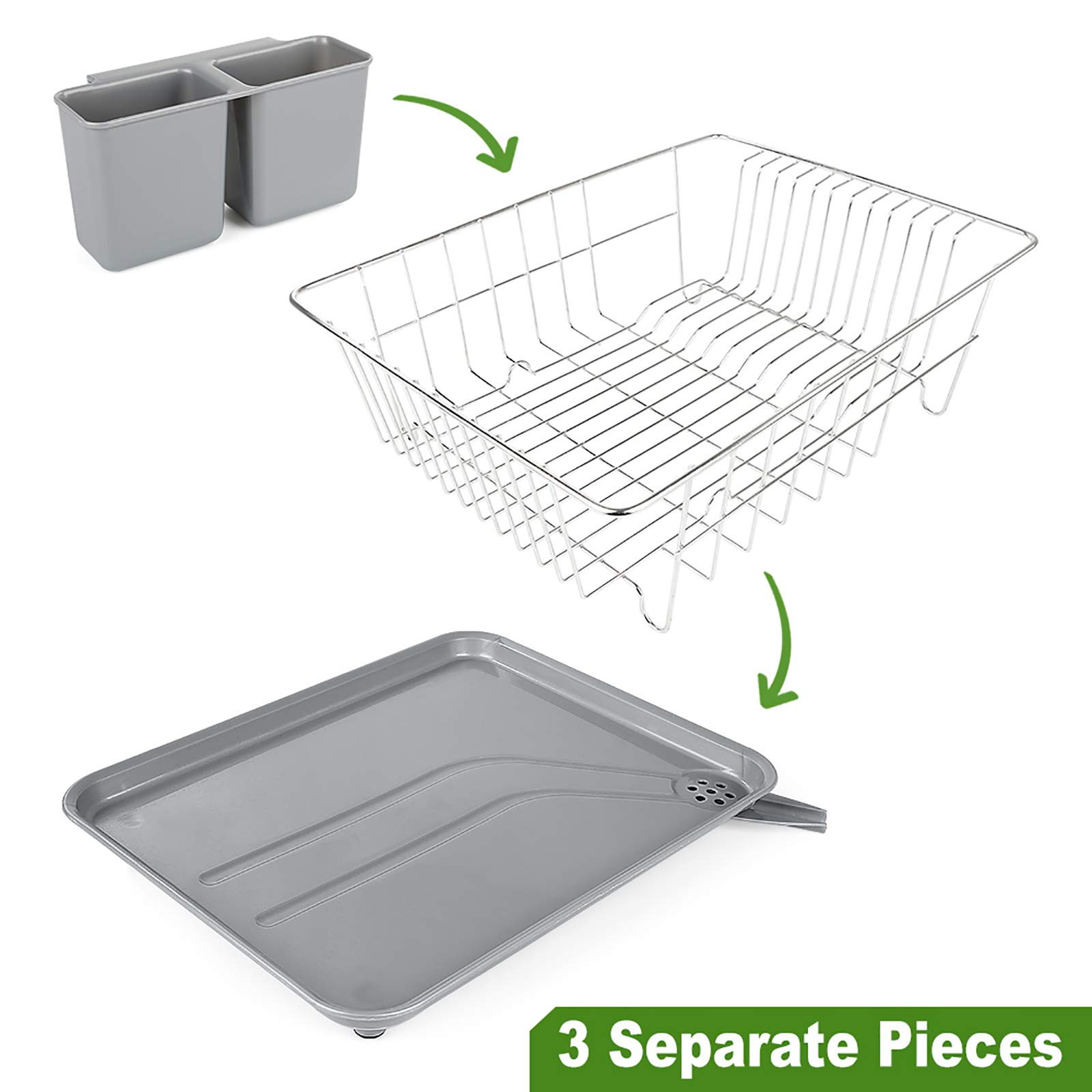 WHITGO Dish Drying Rack with Drain Board, Stainless Steel Dish Drainer Drying Rack with Utensil