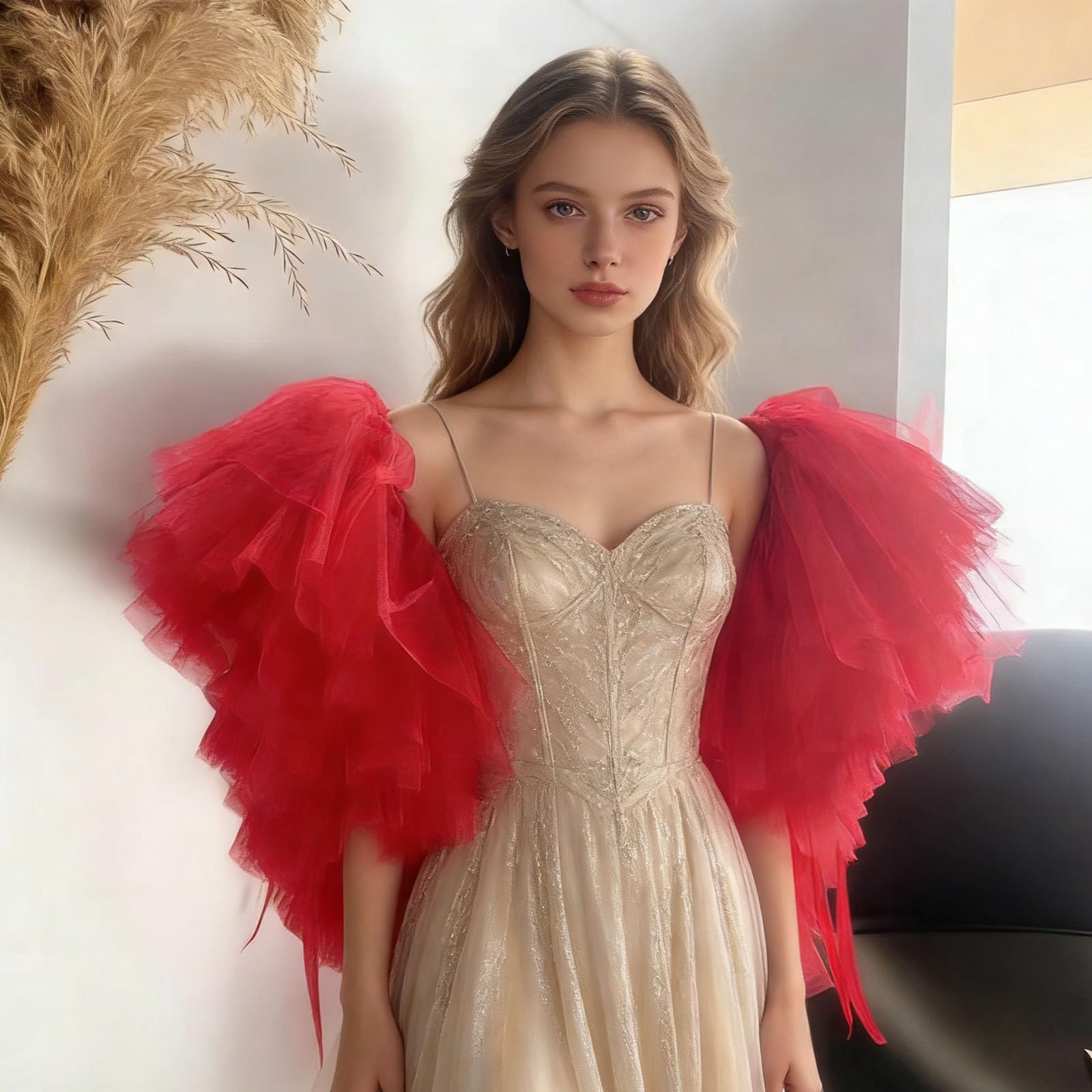 Elegante stola scialle decorativa da donna, accessorio alla moda per servizi fotografici e feste serali in tulle