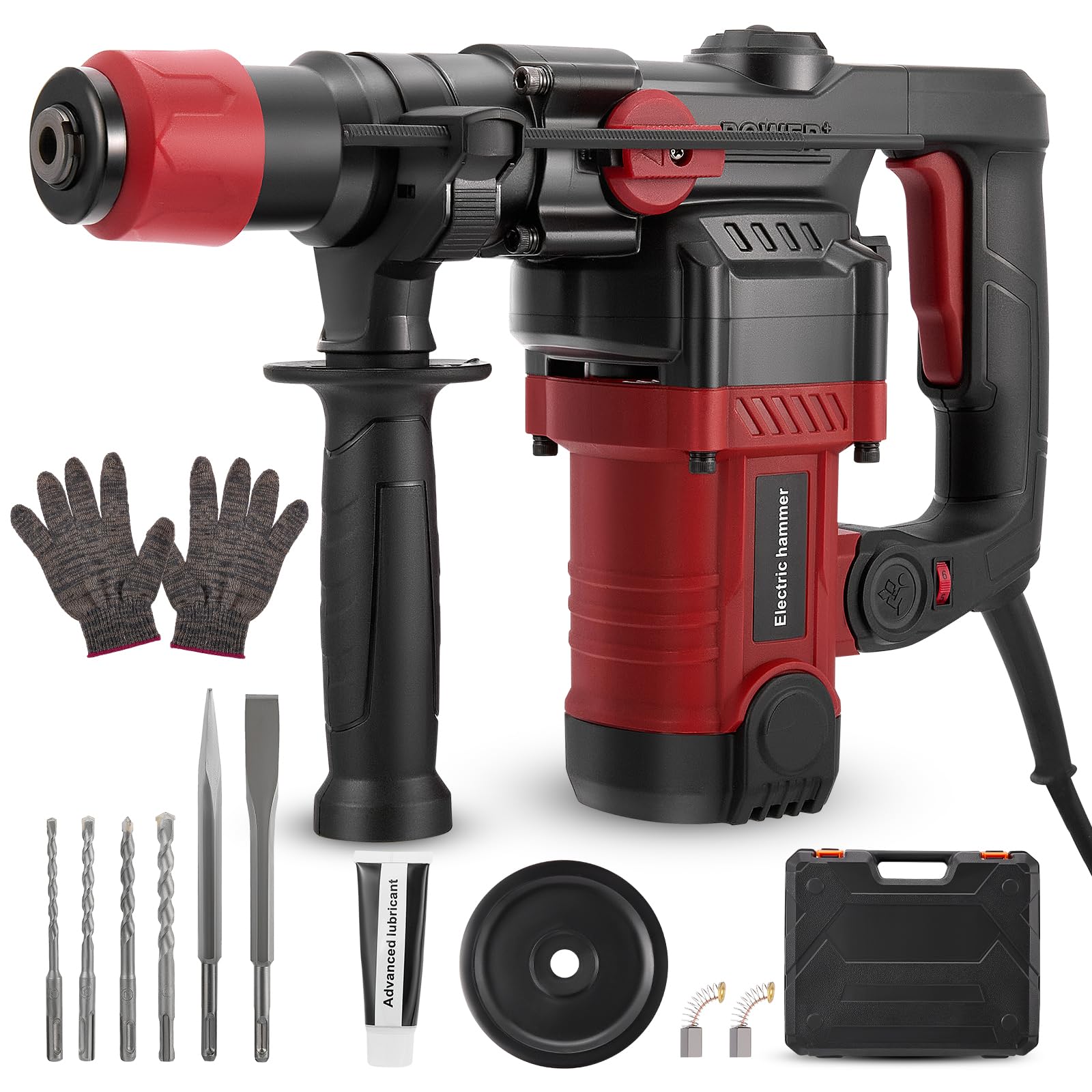 1200W martello demolitore,5J Energia d'impatto,6 livelli regolabili,Velocità al minimo 1050 giri/min,con 4 punte SDS plus 6/8/10/12 mm, trapano multifunzionale Impugnatura antivibrante