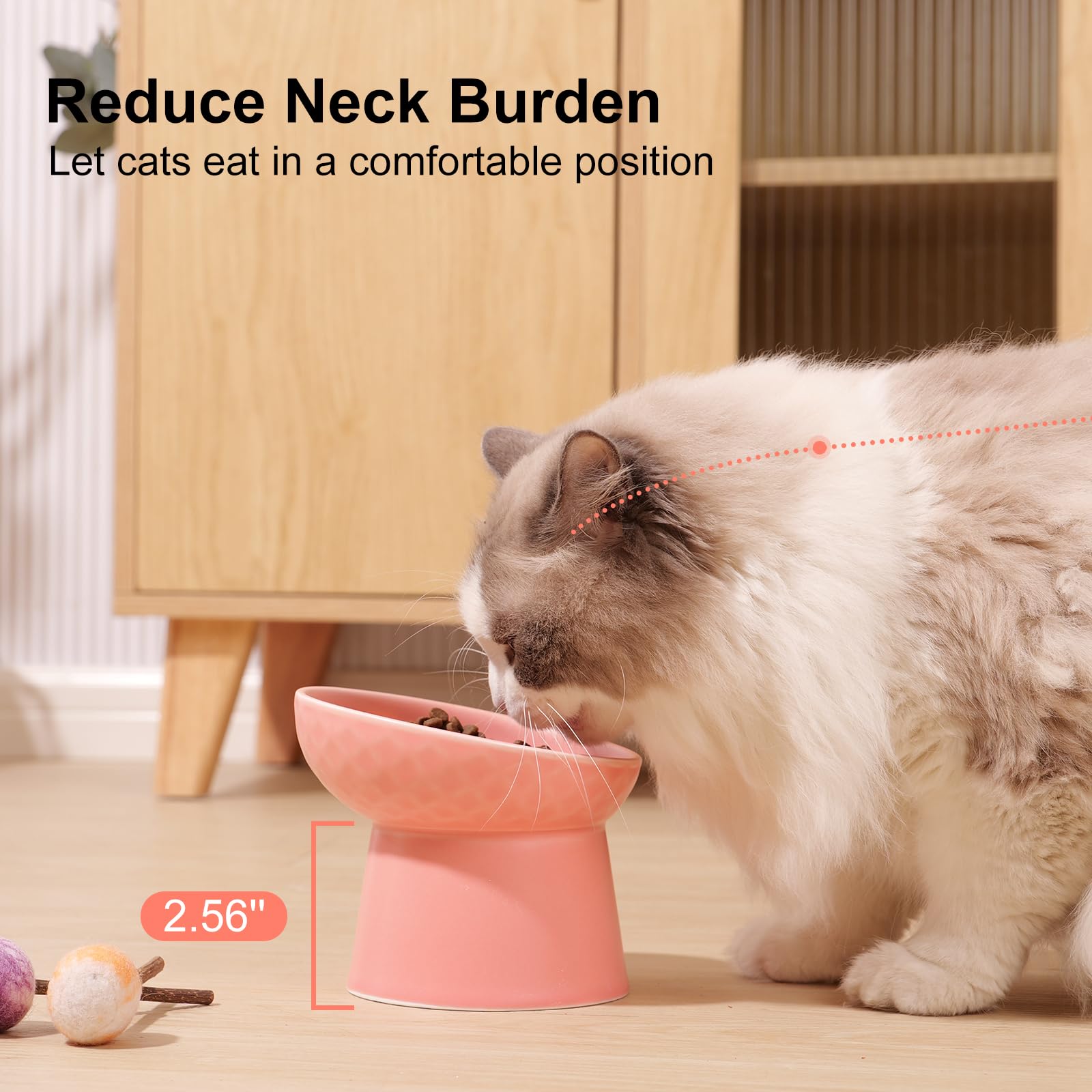 YauYik Erhöhte Katzennäpfe aus Keramik, erhöht, geneigt, Katzenfutter- und Wassernäpf-Set, stressfreier Futternapf für Indoor-Katzen und kleine Hunde, Anti-Erbrechen, Rosa, 2 Stück