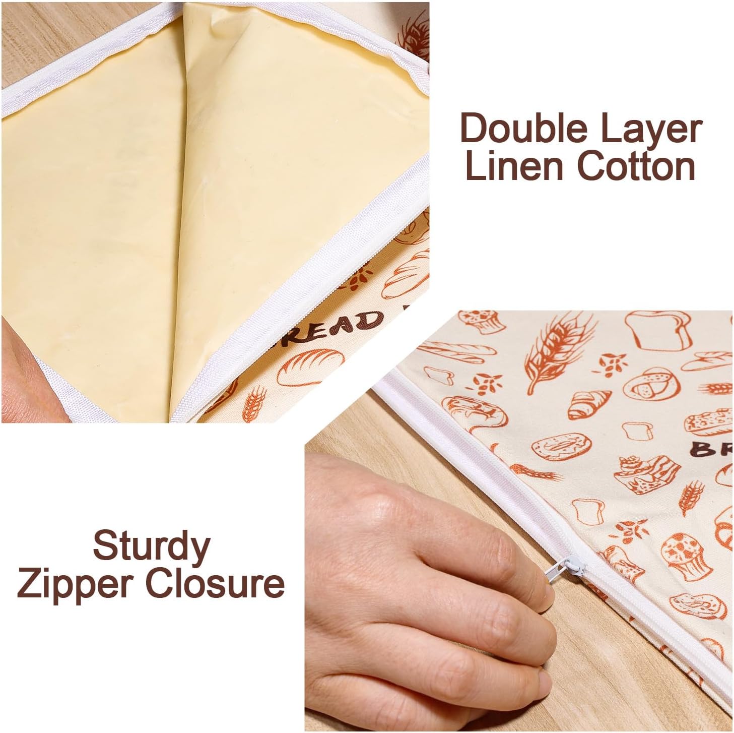 AICase Beeswax Bread Bags with Zipper 2 Pack 13x17 Inch XL Double Layer Linen Cotton Sourdough Storage Reusable Bread Keeper Keeps Homemade Loaves Fresh for Days