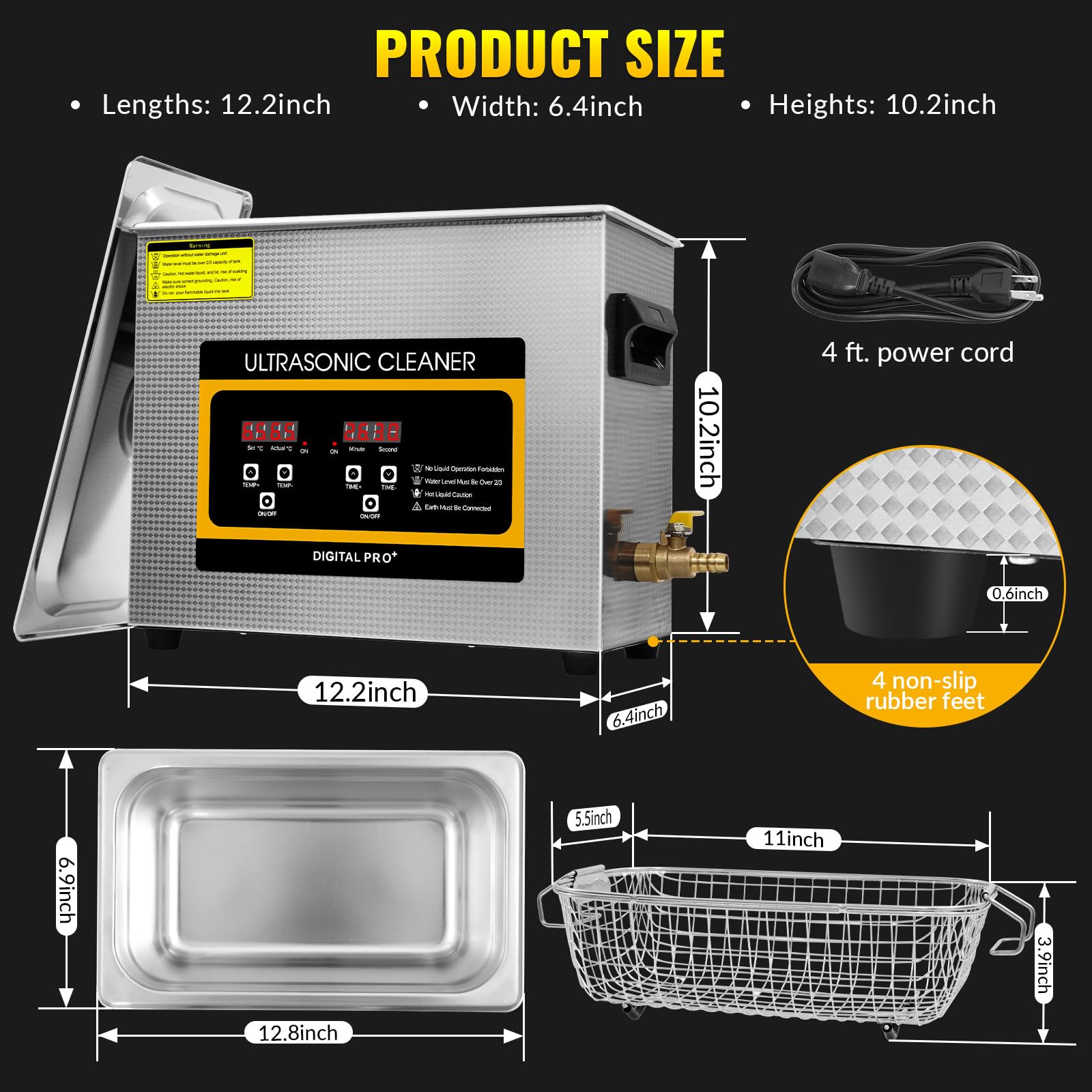 VELPAX 6.5L Ultraschallreinigungsgerät, Professioneller Edelstahl Ultraschallreiniger mit Heizung Timer ultraschallreiniger für Brillen, Uhren, Zahnersatz, Schmuck