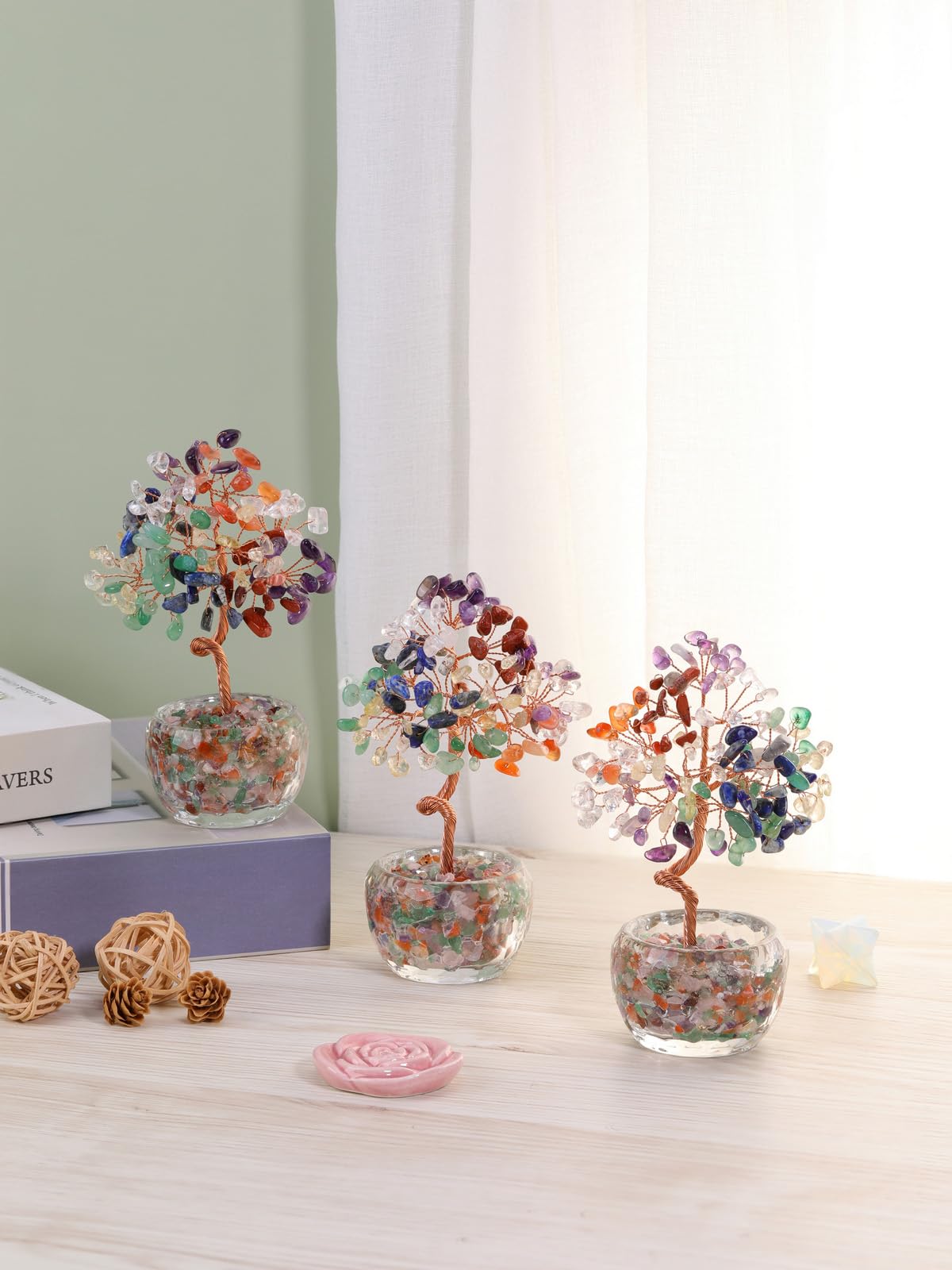 JSDDE 7 Chakra Crystal Tree Healing Crystals Stones Tree with Glass Base Gemstone Tree for Positive Energy Office Decor Fengshui Tree Gift - Image 4