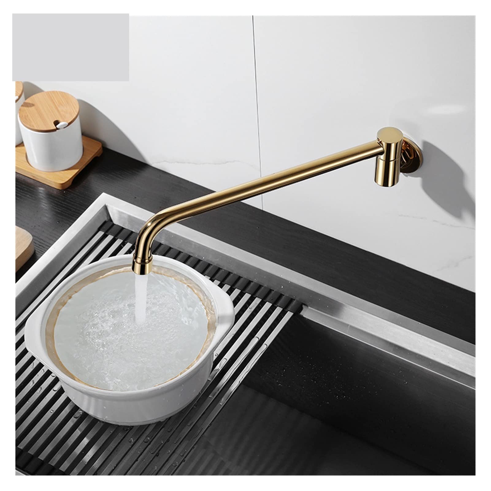 Grifo de baño, Grifo de cocina fría oro sin cobre en la pared Balcón alargado Lavandería Pool Swing Switch Faucet