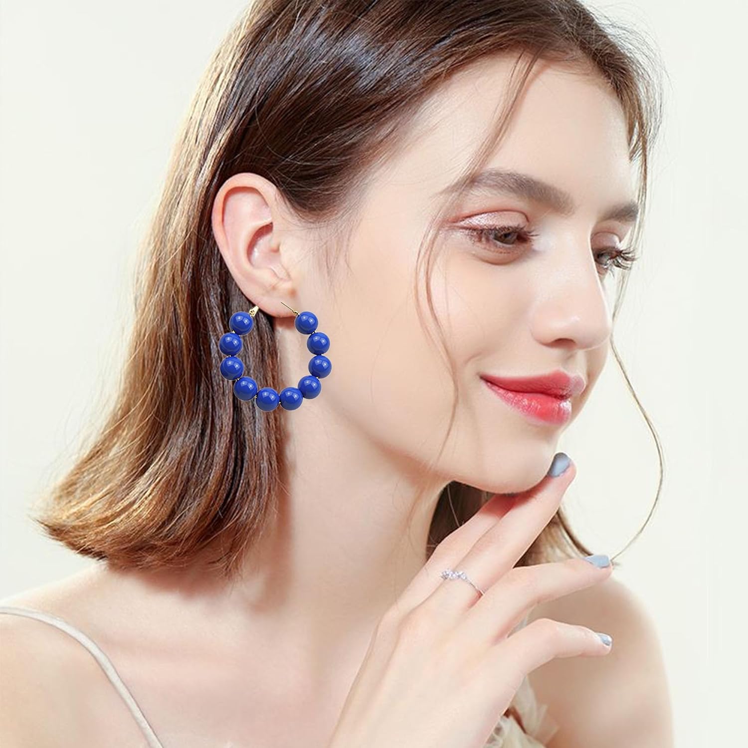 Beaded Hoop Earrings for Women Bohemian Bead Earrings Mixed Color Dangle - Image 2