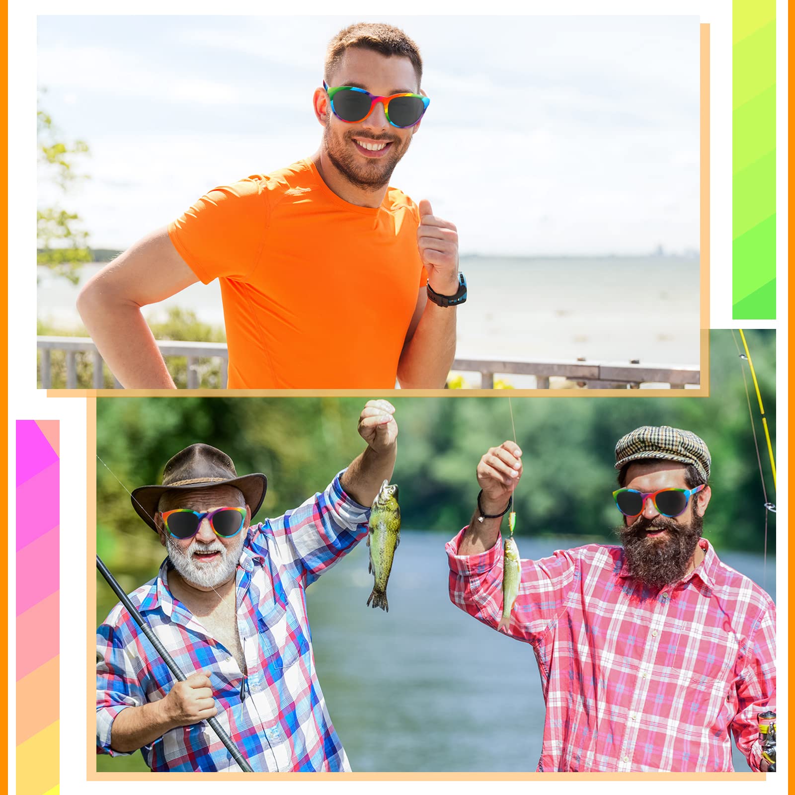 Xuhal 3 Pcs Rainbow Pride Sunglasses Colorful Retro Sunglasses LGBTQ Parade Accessories for Men Women Gay Day Themed Party