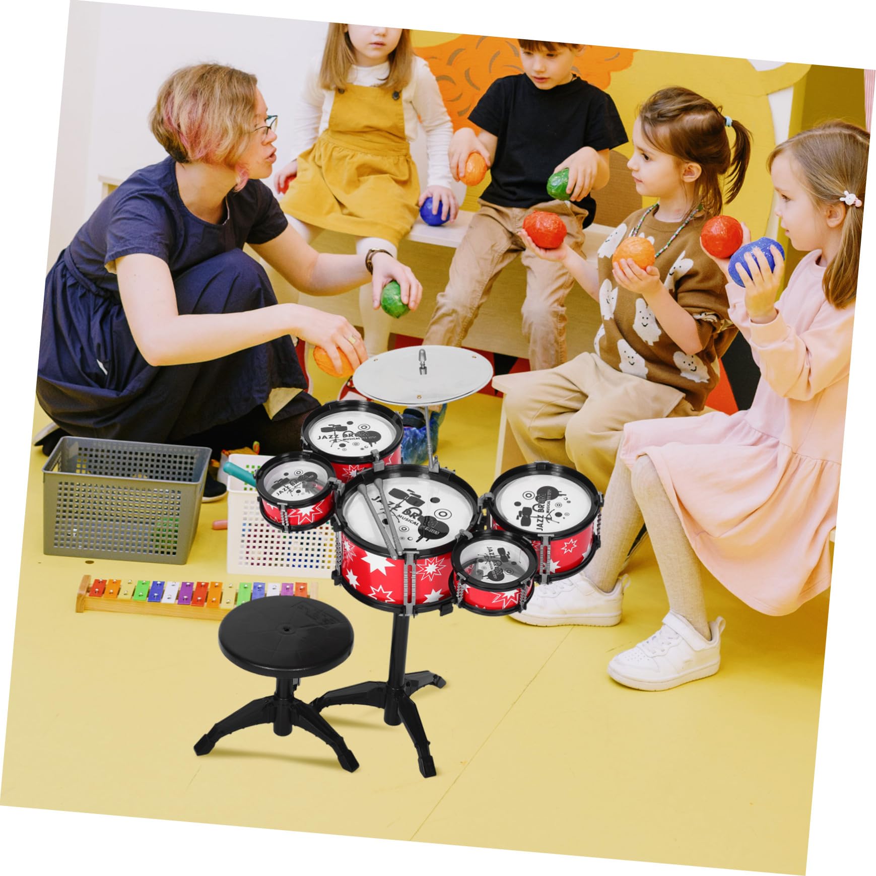 Batteria Giocattolo per Bambini, Mini Set Rosso in Plastica | Design Realistico, Multifunzionale, per Piccoli Musicisti, Strumento Musicale da Apprendimento e Pratica