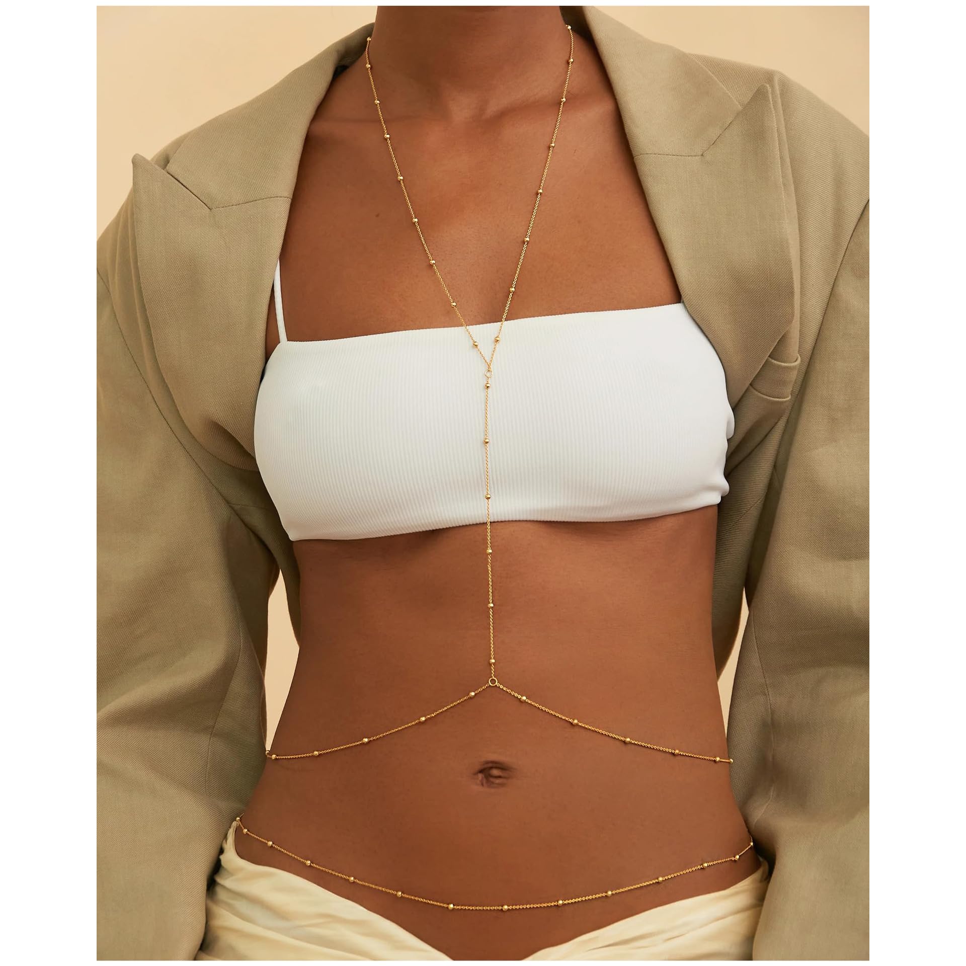 14K vergoldet Gold Körperkette für Damen,Einstellbare Sexy Bikini Satellit mit Lagen Design Strand Bauchkette Sommer Nicht Anlaufen Wasserfest Taille Kette Schmuck Geschenke für Frauen