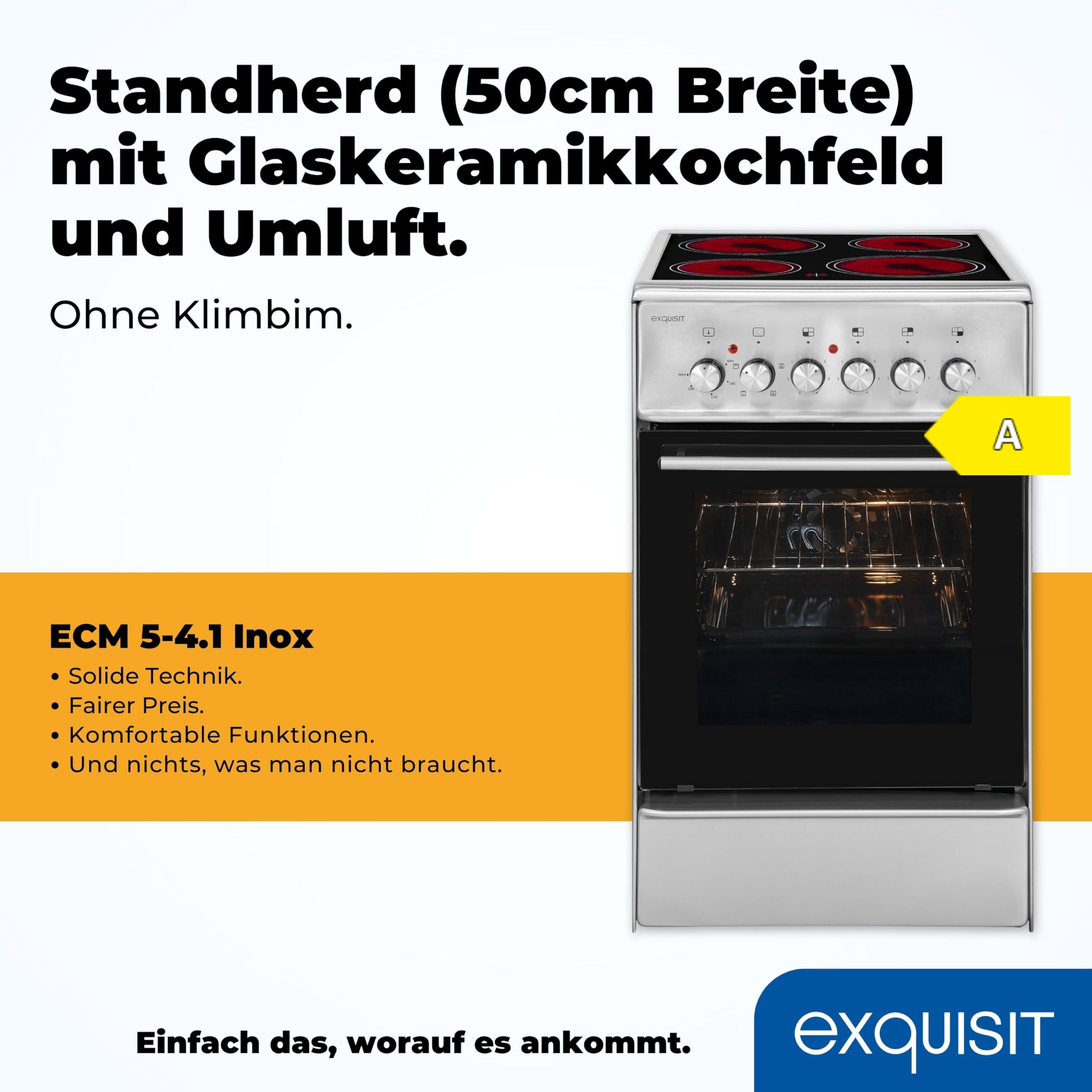 Exquisit Standherd ECM 5-4.1 50 cm Inox Umluft Grill Energieeffizienzklasse A