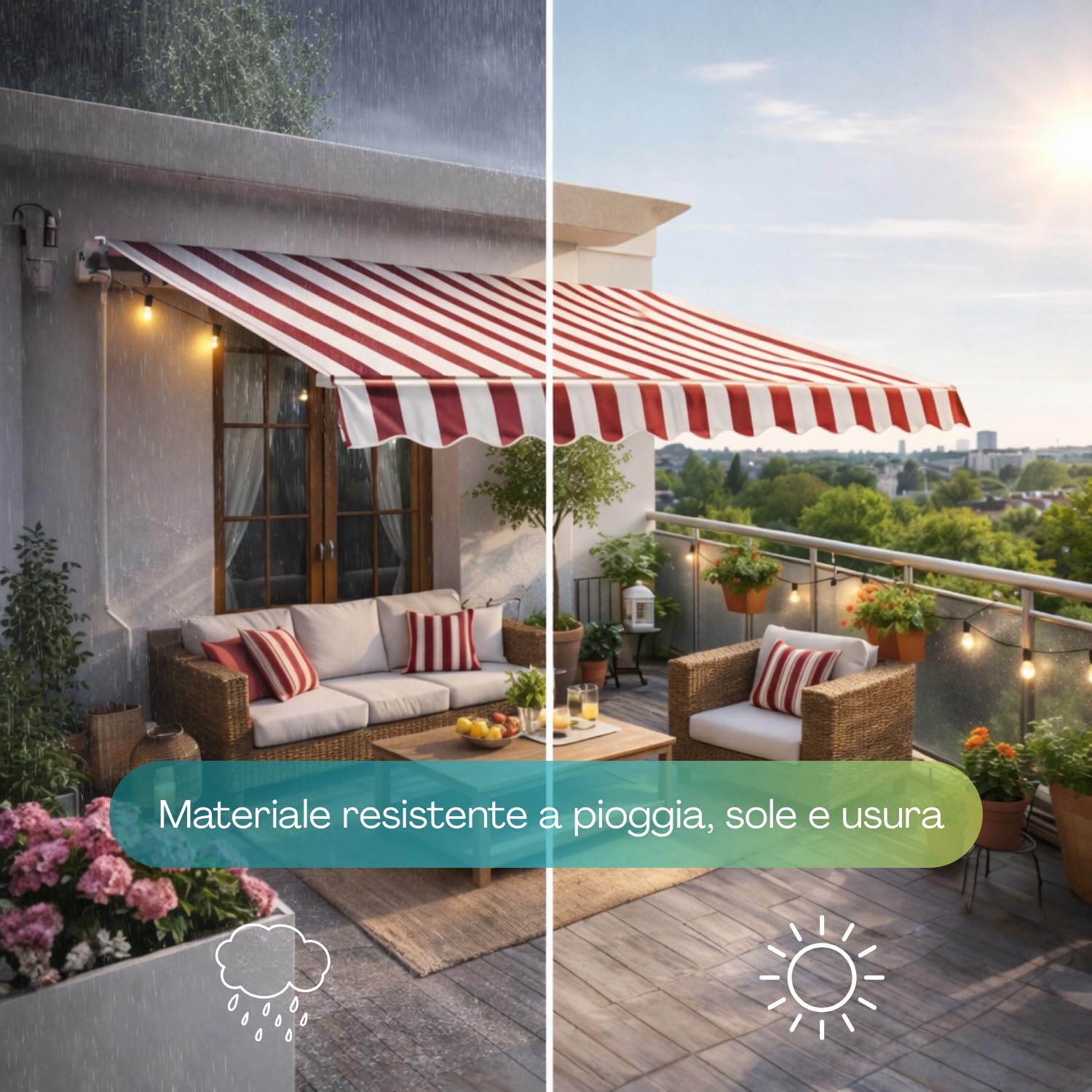 Paluplus Tenda da Sole a Avvolgibile a Barra Quadra, Misura 300x200 cm, Braccia estensibili e inclinazione 35 Gradi, Telo Resistente 280 g/m², per Balcone e Terrazzo -1800F -18,5 (Bordeaux e Crema)