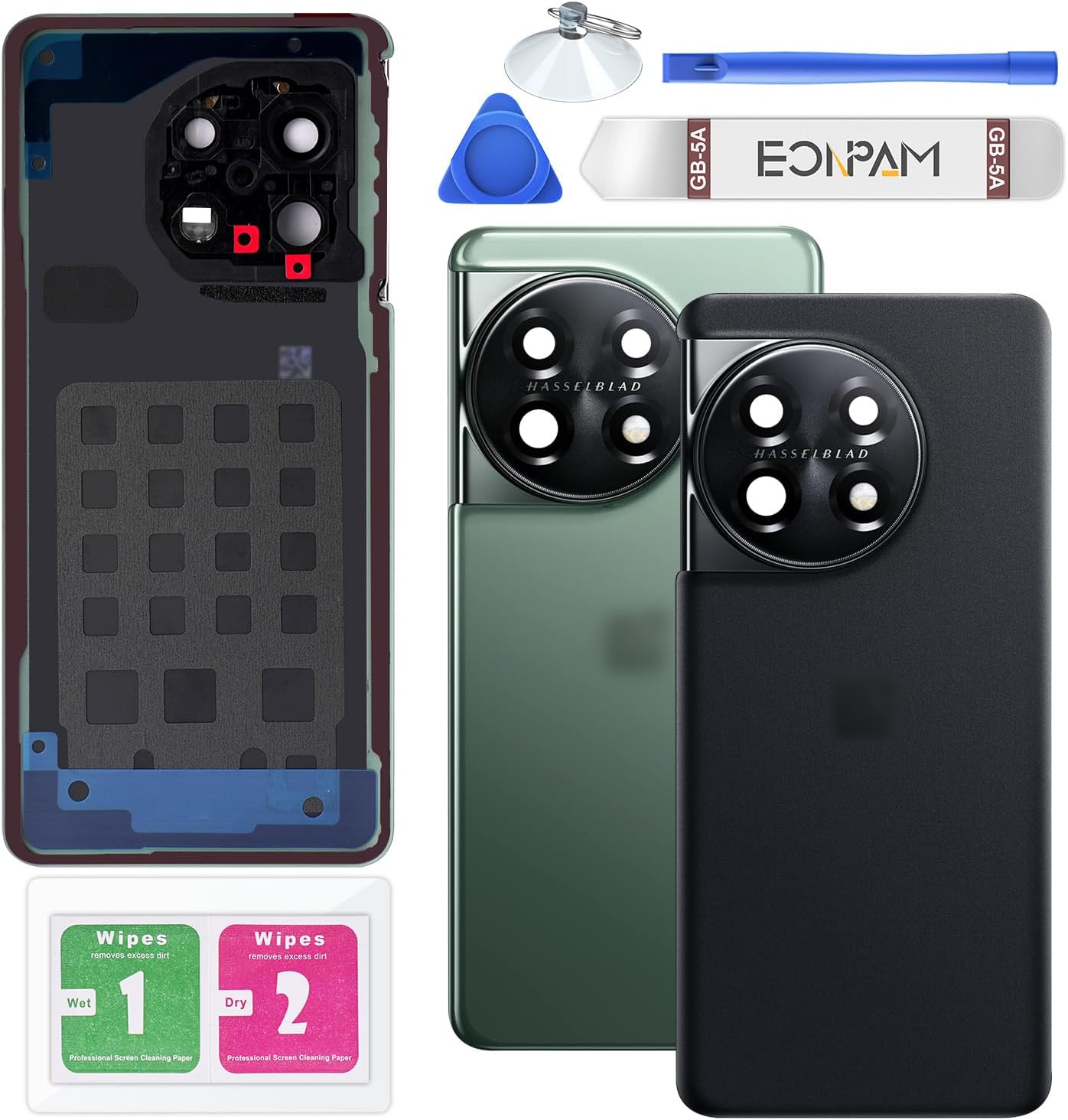 Back Glass Replacement for OnePlus 11 Back Cover Rear Housing with Camera Lens + Repair Tool Kit Genuine Rear Glass (Green)