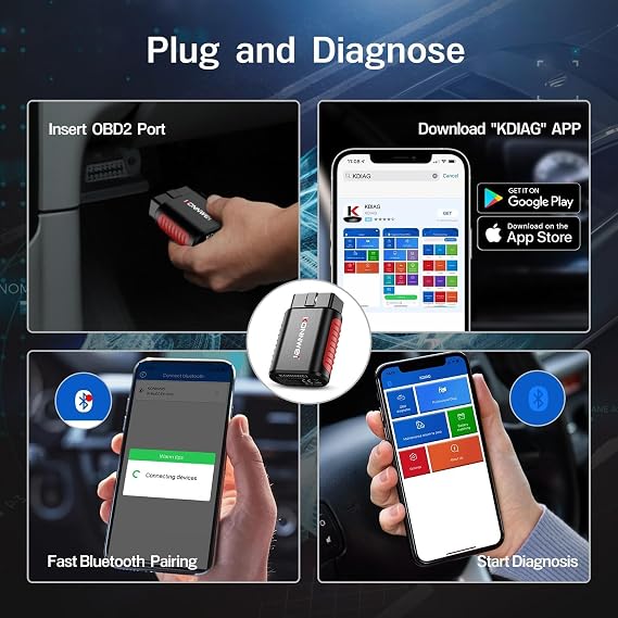 KDIAG Bluetooth OBD2 Scanner Diagnostic Tool for iPhone & Android Wireless Check Engine Light Car Code Reader Bluetooth 5.2 w/Full System Diagnosis, Oil Reset, Performance Test, Voltage Test