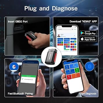 KDIAG Bluetooth OBD2 Scanner Diagnostic Tool for iPhone & Android Wireless Check Engine Light Car Code Reader Bluetooth 5.2 w/Full System Diagnosis, Oil Reset, Performance Test, Voltage Test