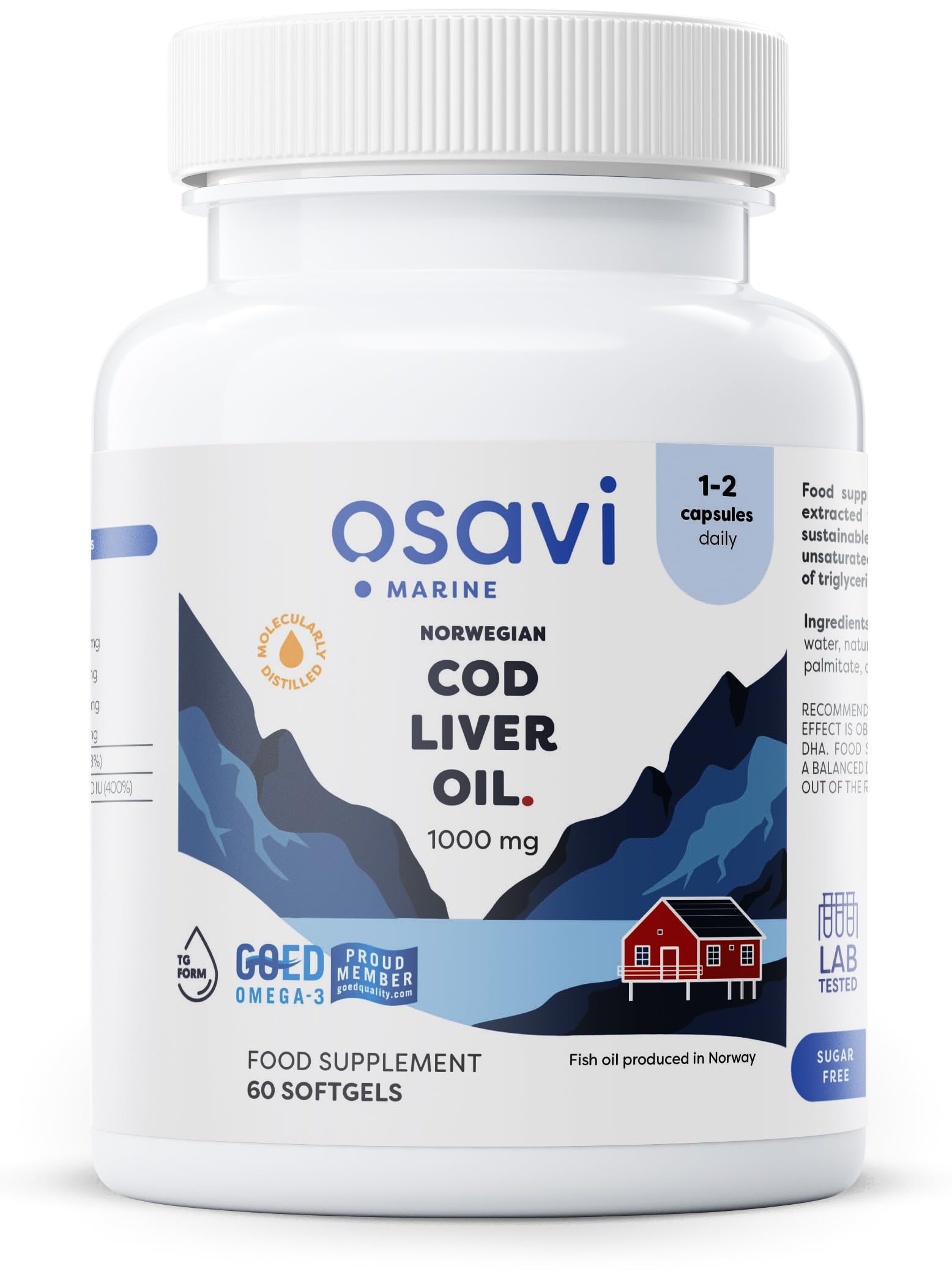 Osavi Norwegian Cod Liver Oil 1000 mg – 60 Softgels | Lemon Flavor | DHA & EPA for Heart, Brain & Vision Health | Supports Immune Function | Sourced from Wild Atlantic Cod