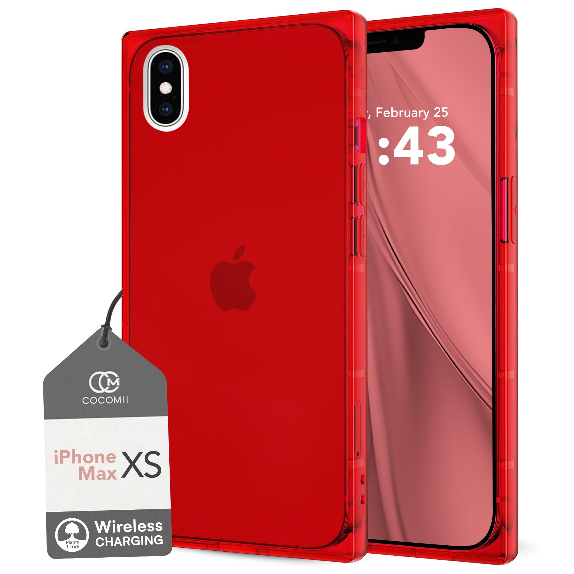Cocomii Square Clear iPhone XS Max Case, Slim Thin Glossy Soft Flexible TPU Silicone Rubber Gel Trunk Box Square Edges Fashion Phone Case Bumper Cover Compatible with Apple iPhone XS Max 6.5" (Red)