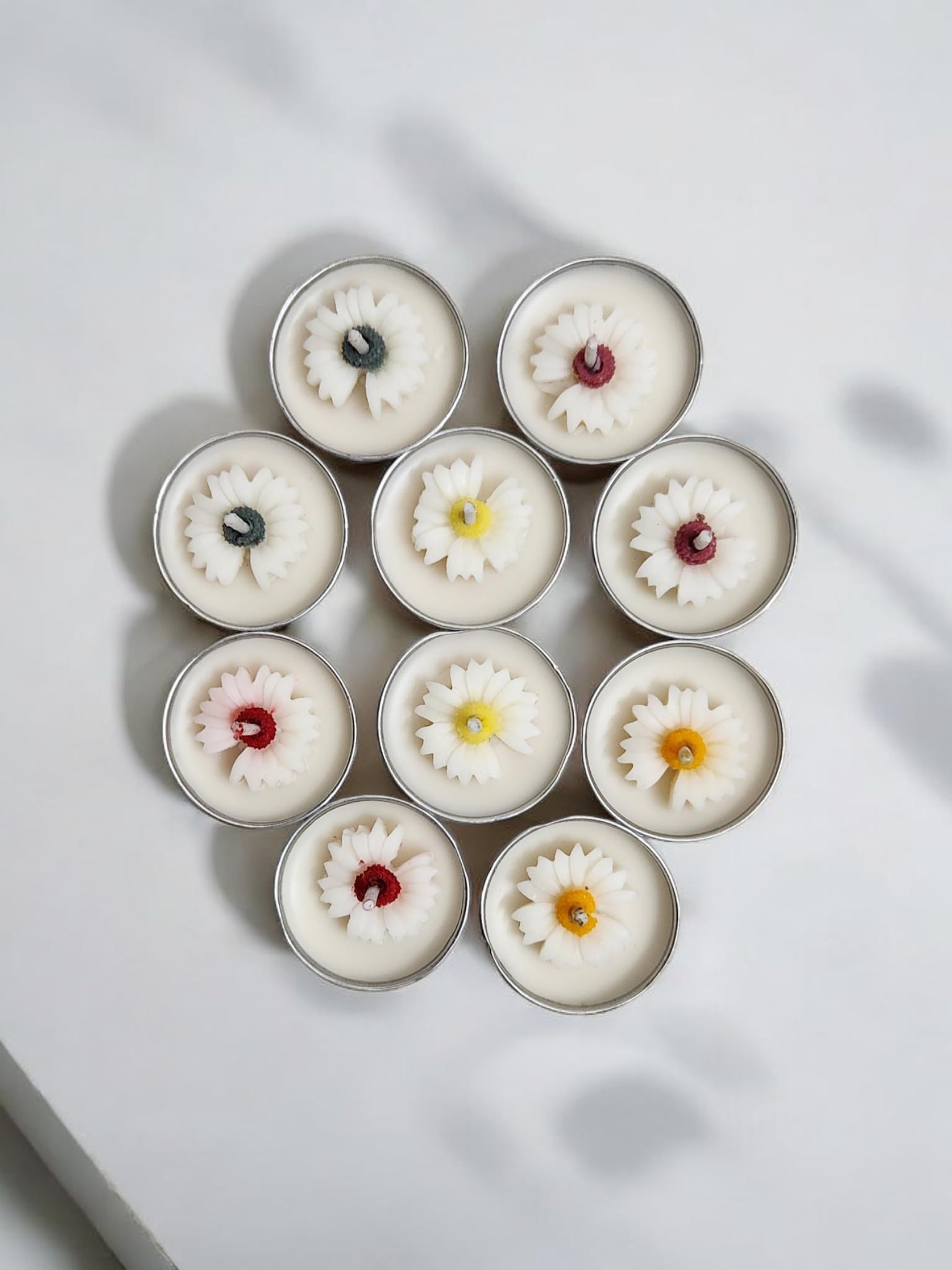 Tea Light Candles, Decorative Small Daisy Tealights for Diwali, Valentine's Day, Wedding, Birthday, T Lights for Every Occasion, Scented Candle Set for Home Decor (Pack of 10)-image-21