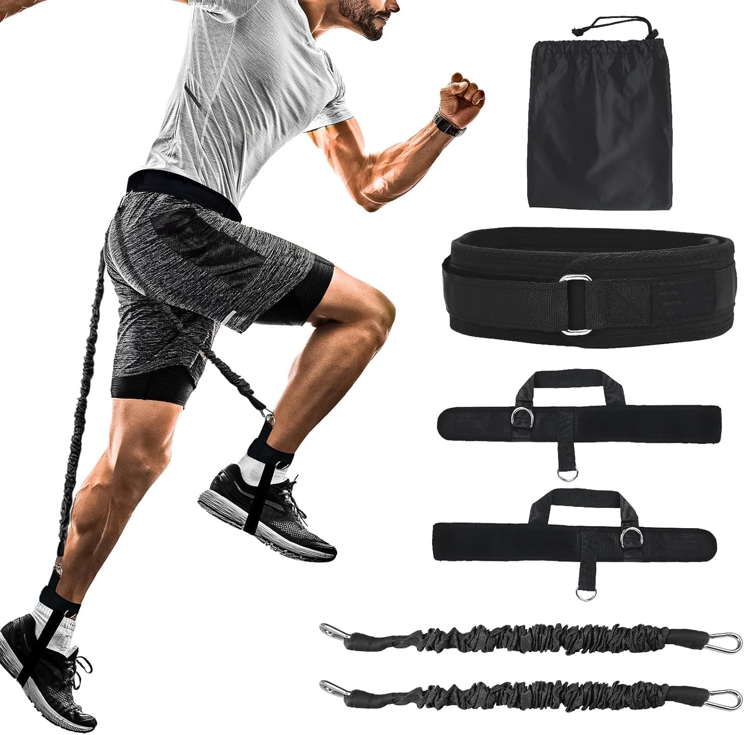 Fitcozi Vertical Jumping Trainer Jump Resistance Bands System with Adjustable Ankle Strap & Belt Horizontal Workout Equipment for Leaping Fitness-picture-13