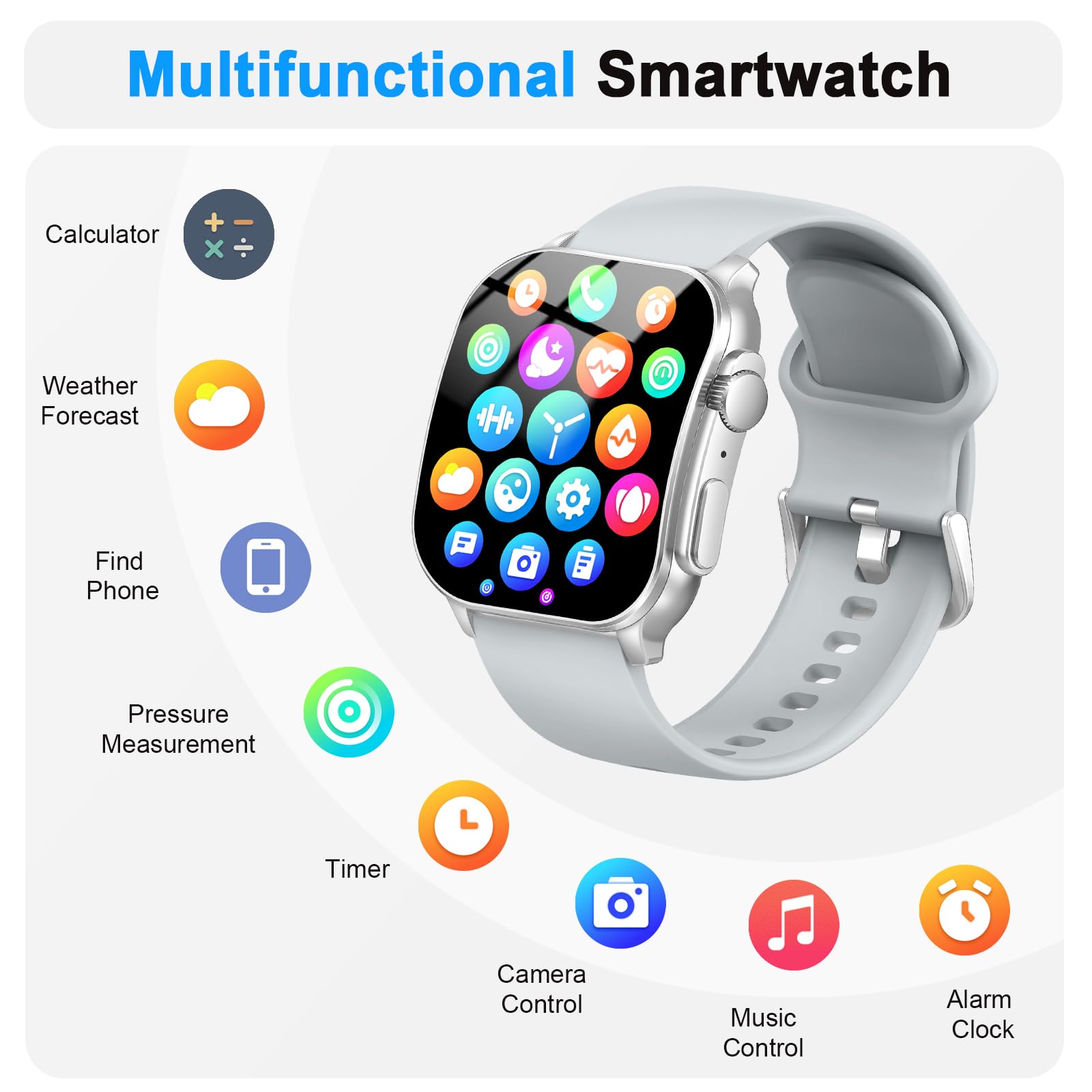 Reloj Inteligente Mujer Hombre, 2.01" HD Smartwatch, Llamadas Bluetooth Smart Watch con Pulsómetro/Monitor de Sueño/Podómetro, 110+ Modos Deportivos, IP68 Pulsera Actividad para Android iOS, Gris