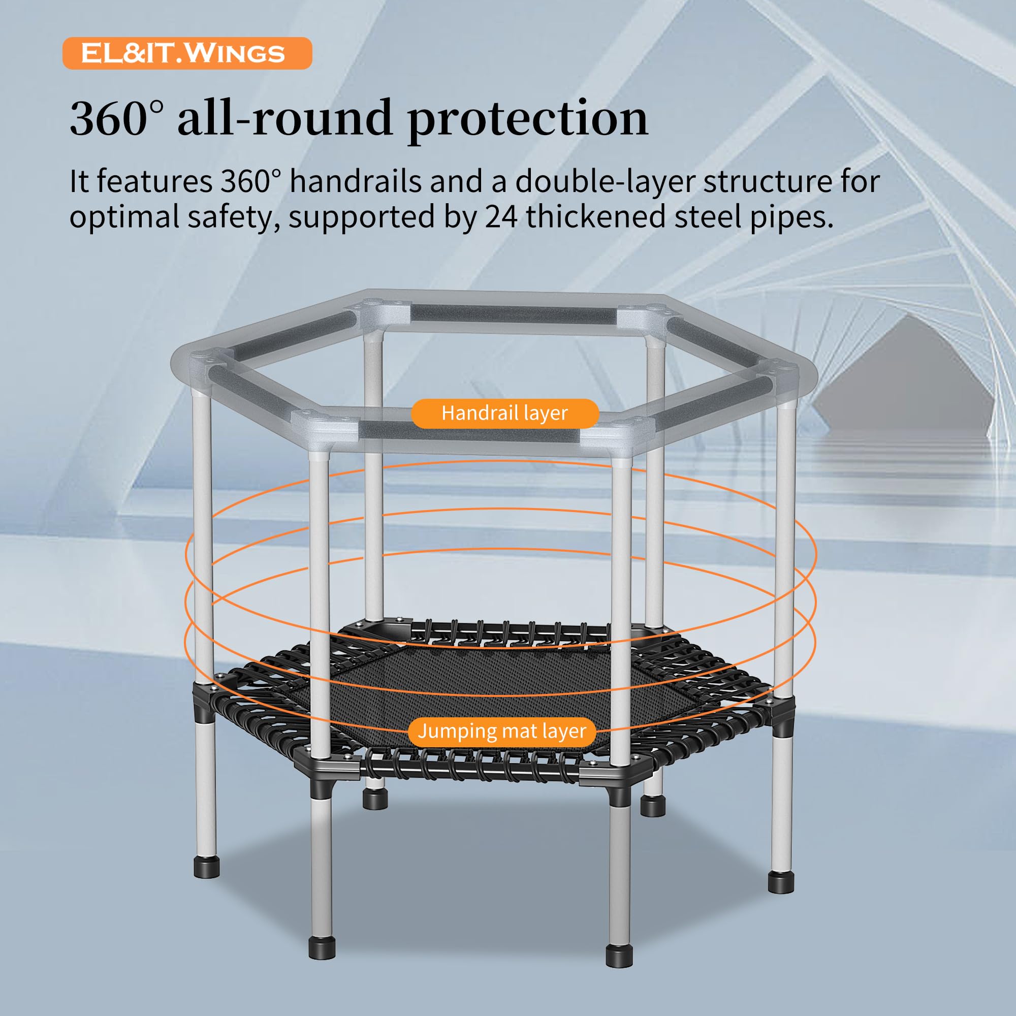 EL&ITÂ·Wings Trampoline for Kids with Net-4.6 5.5 7FT Indoor Outdoor Toddler Trampoline with Safety Enclosure, Toddler Baby Small Hexagon Trampoline Birthday Gifts for Kids, Age 1-8