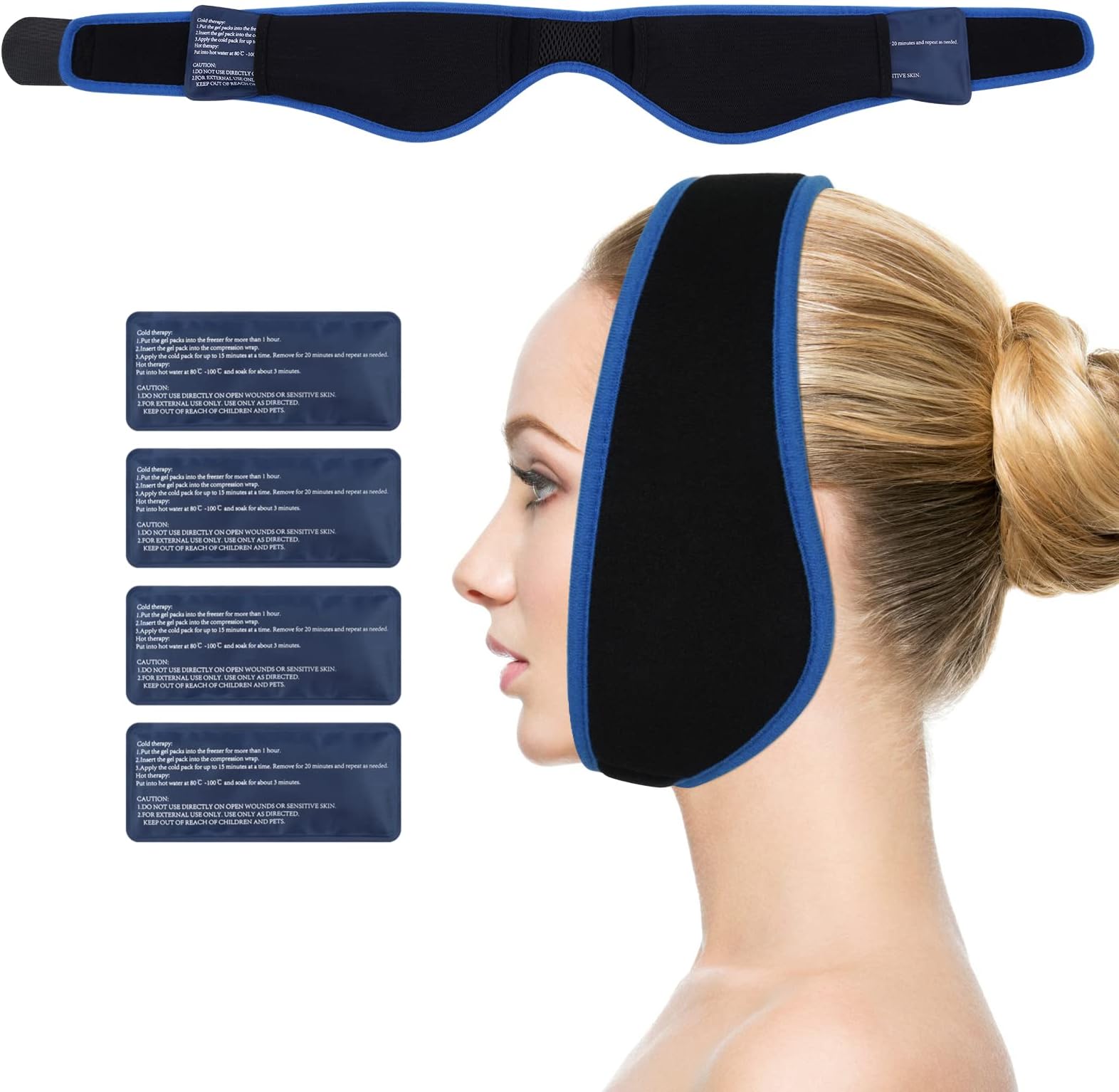 Wisdom Tooth Ice Pack, Face Ice Pack for Jaw, Head, Hot and Cold Packs for Injuries, Reusable Cold Compress with Strap for Wisdom Teeth TMJ Oral Pain Facial Surgery Pain Relief Blue