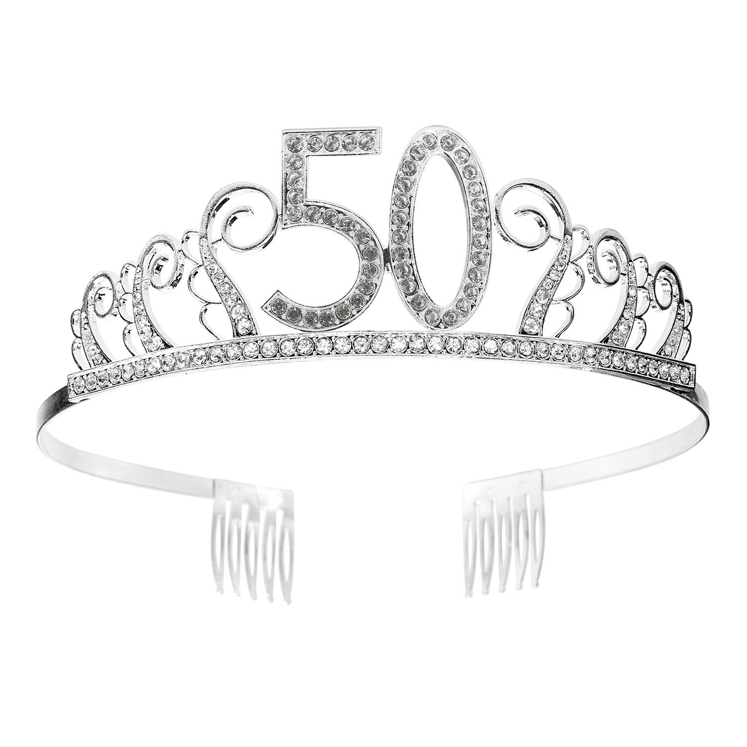 Set Compleanno 50 Anni: Corona Di Cristallo E Fascia Raso '50 Favolose' | Tiara Glitterata Per Festa A Tema Principessa | Regalo Per Donna