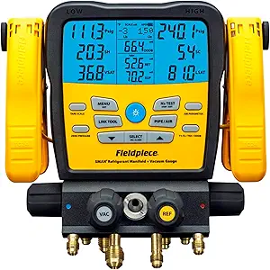 Fieldpiece SM482V Wireless 4-Port SMAN Refrigerant Manifold with Vacuum Gauge – Air Conditioning/Refrigerant Digital Gauges for HVAC & Refrigeration
