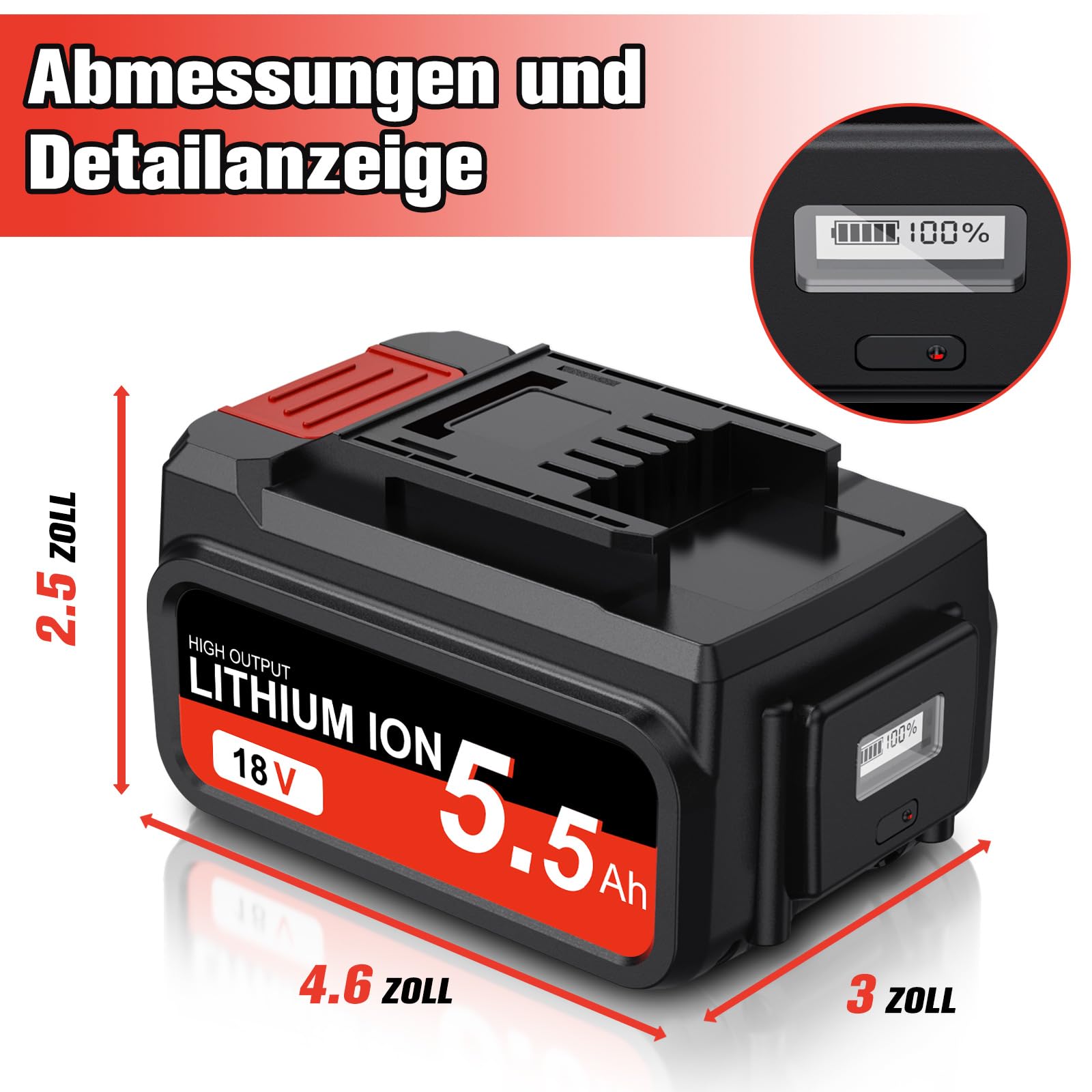 2 Stück 5,5Ah Ersatz akku für Einhel18V Akku mit LED-Leistungsanzeige | Li-Ion für Einhel18V Akku Kompatibel mit Allen PXC-Geräten