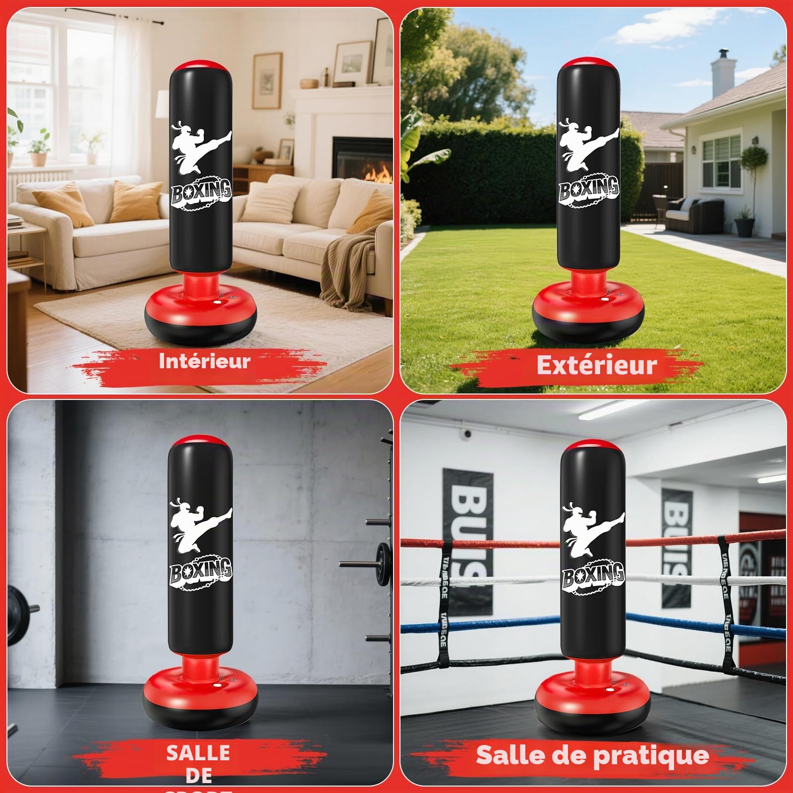 Qoosea Sac de Boxe Enfants 160cm Gonflable Sac de Frappe sur Pied Set de Formation avec Gants Karaté Taekwondo