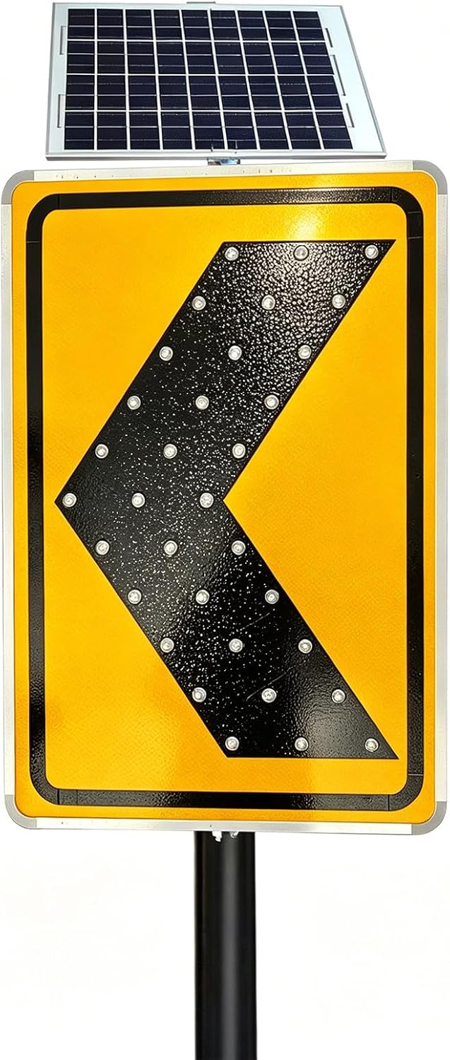 24/7 Solar Powered Chevron Arrow Sign, 40×60cm (15.7in×23.6in) & 60×80cm (23.6in×31.5in), LED Blinking Traffic Warning Sign, for Sharp Bend, Construction Zone, or Detour 24in