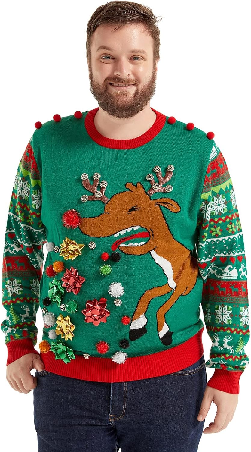 Men`s Ugly Christmas Sweater Women Unisex Funny Novelty Knit Santa Reindeer Pullover for Xmas Party